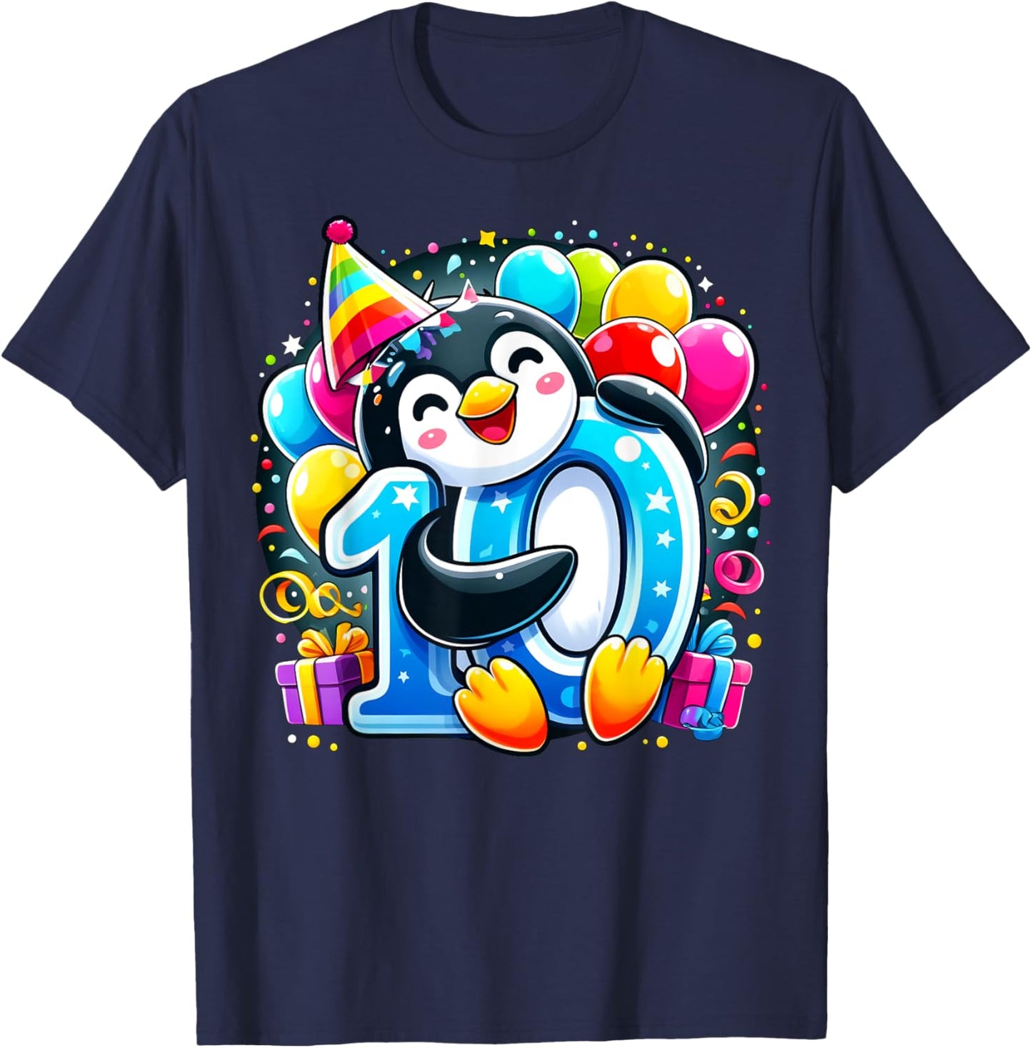 Kids Penguin Theme tenth Bday Party 10th Penguin Birthday T-Shirt - T-Shirt | Navy