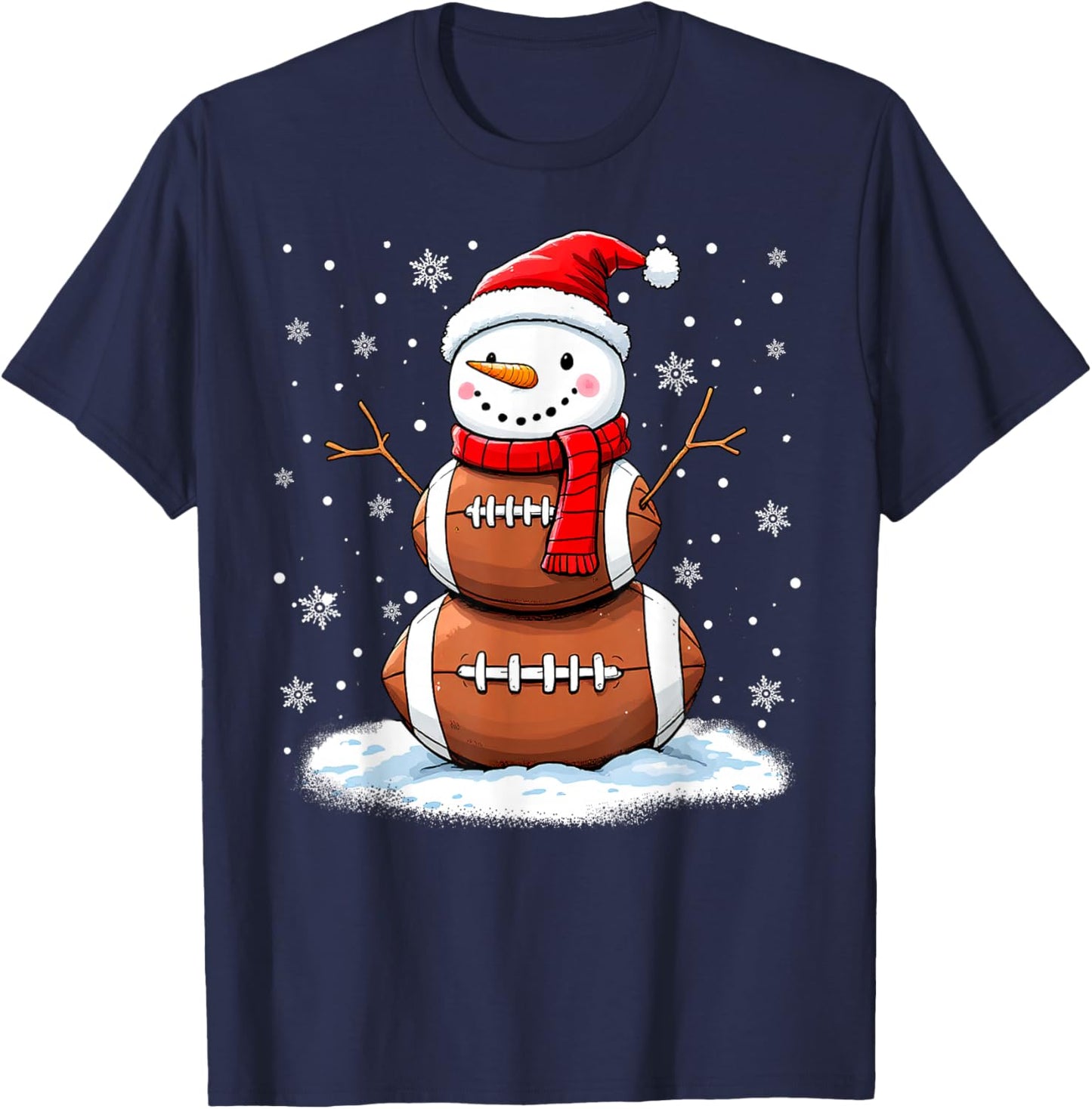 Christmas American Football Snowman Xmas Sport Men Boys Kids T-Shirt - T-Shirt | Navy