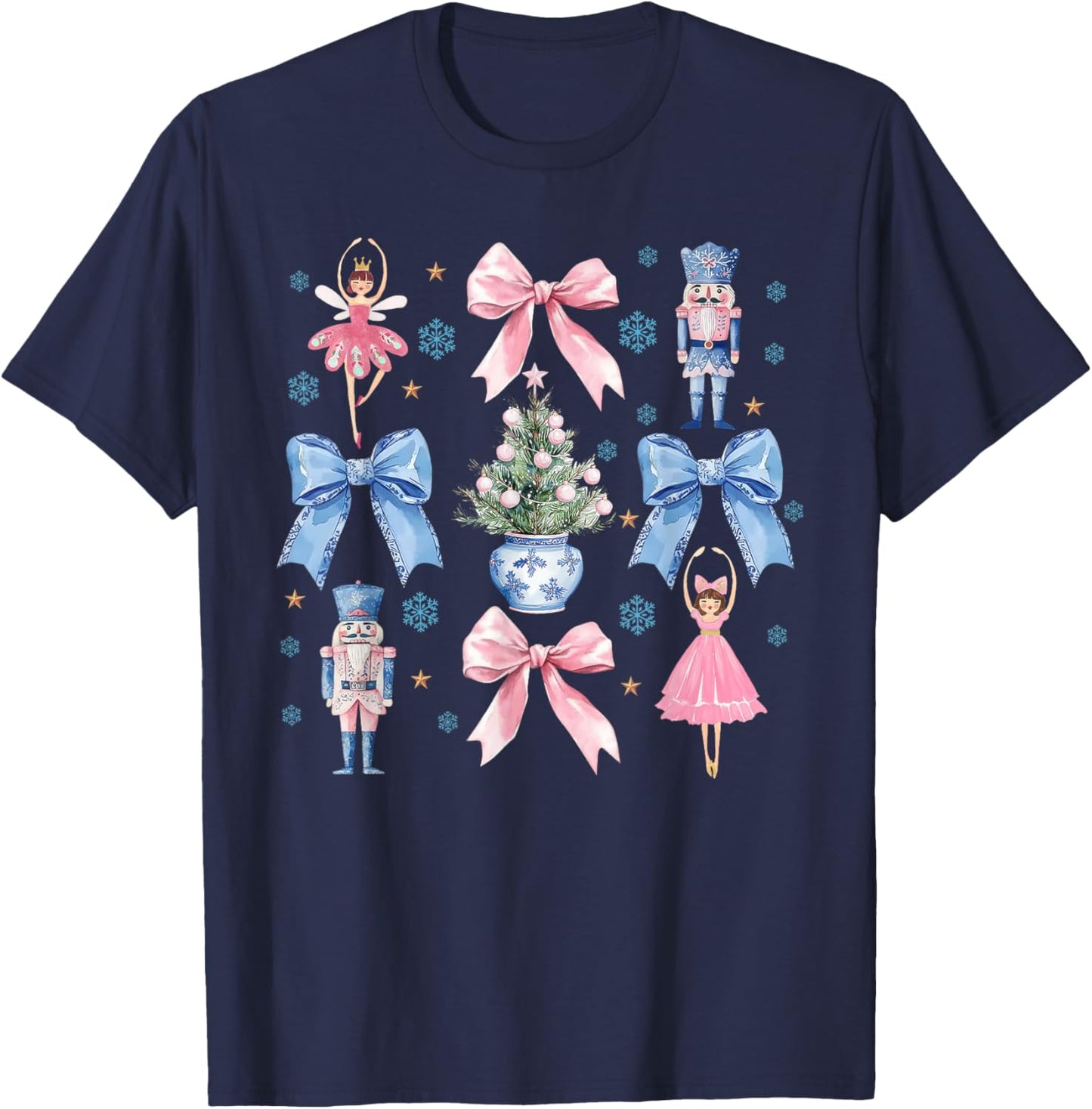 Coquette Bow Christmas Nutcracker Ballet Festive Women Girls T-Shirt - T-Shirt | Navy
