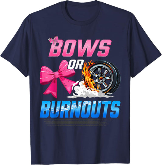 Burnouts or Bows Gender Reveal Party Ideas Baby Announcement T-Shirt - T-Shirt | Navy