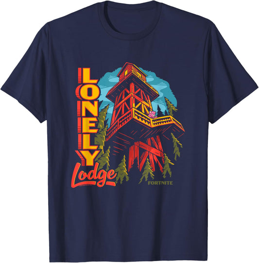 Fortnite Lonely Lodge Forest Vintage Big Chest Poster T-Shirt - T-Shirt | Navy