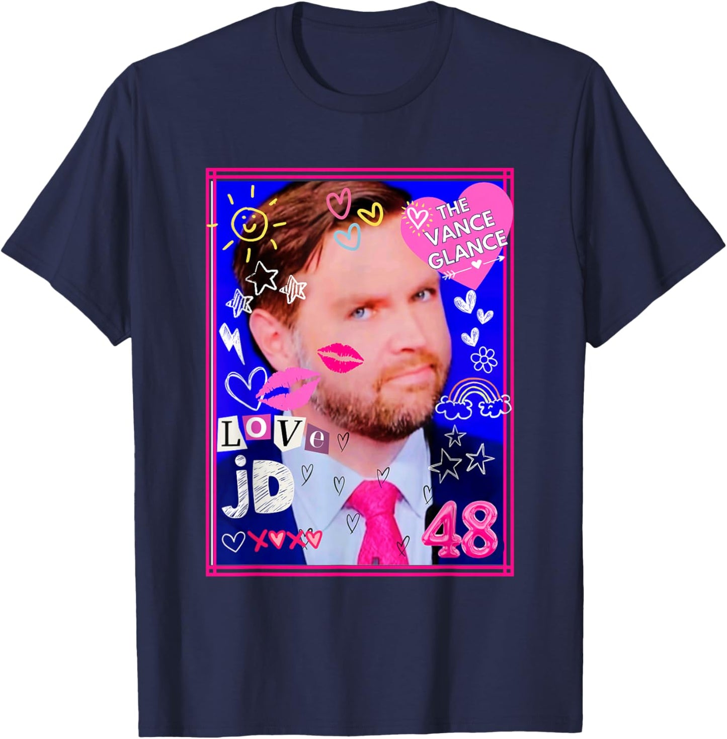 Cute Doodle Design Of JD Vance With Heart and Kisses Doodles T-Shirt - T-Shirt | Navy