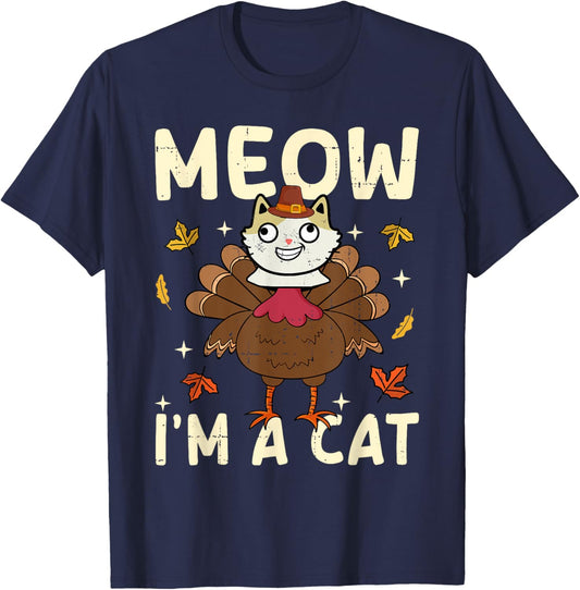 Thanksgiving Fake Cat Thanksgiving Turkey Cat Funny Women Kids T-Shirt - T-Shirt | Navy