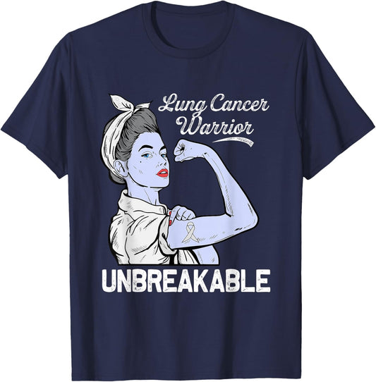 Lung Cancer Warrior Awareness White Ribbon Support T-Shirt - T-Shirt | Navy
