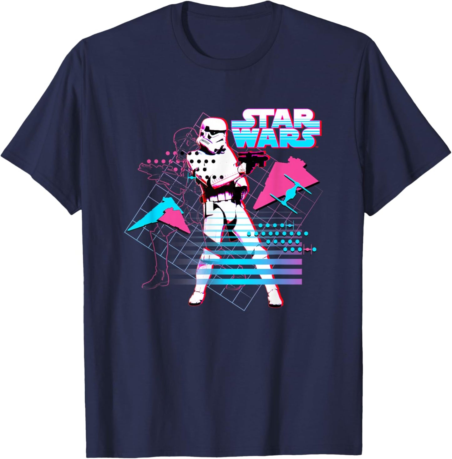 Star Wars Neon Stormtrooper Retro Gradient T-Shirt - T-Shirt | Navy