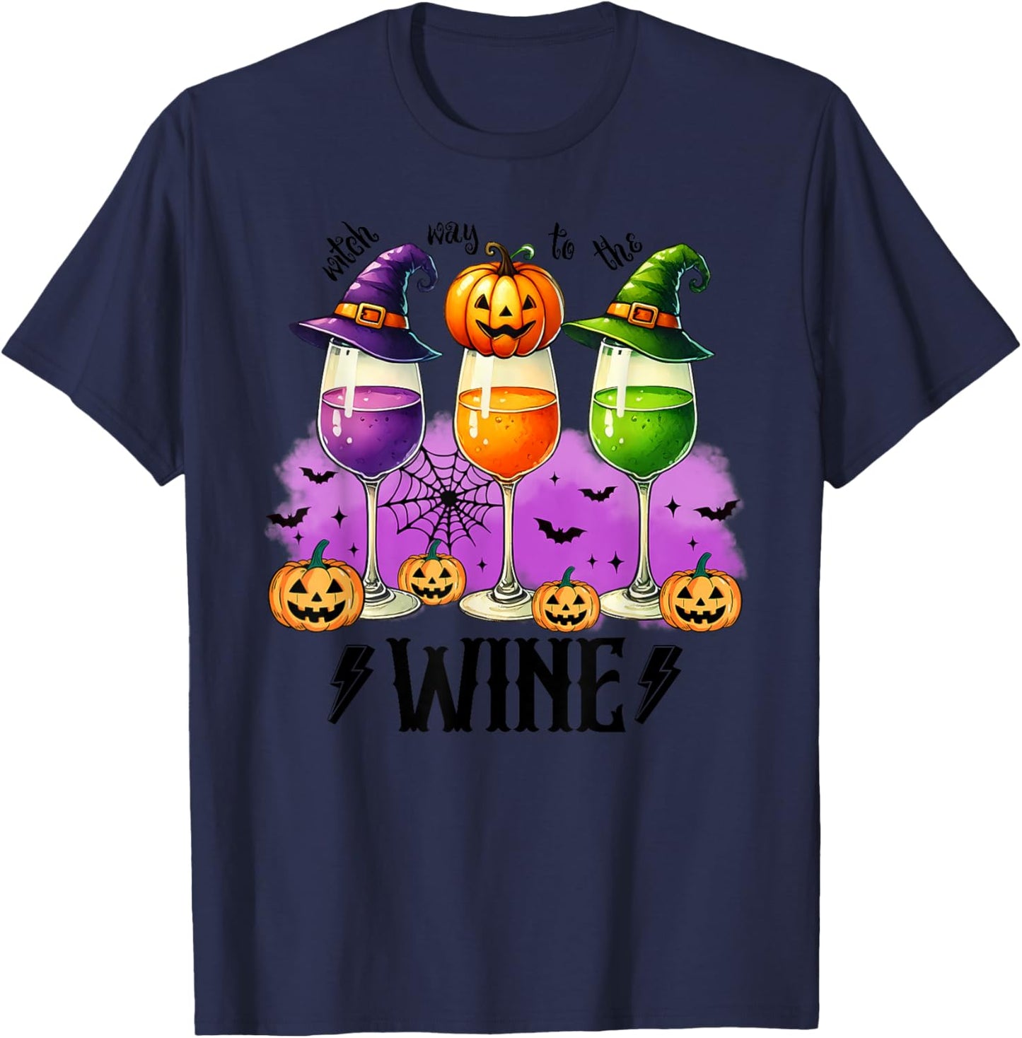 Halloween Red Wine Glasses Funny Halloween T-Shirt - T-Shirt | Navy