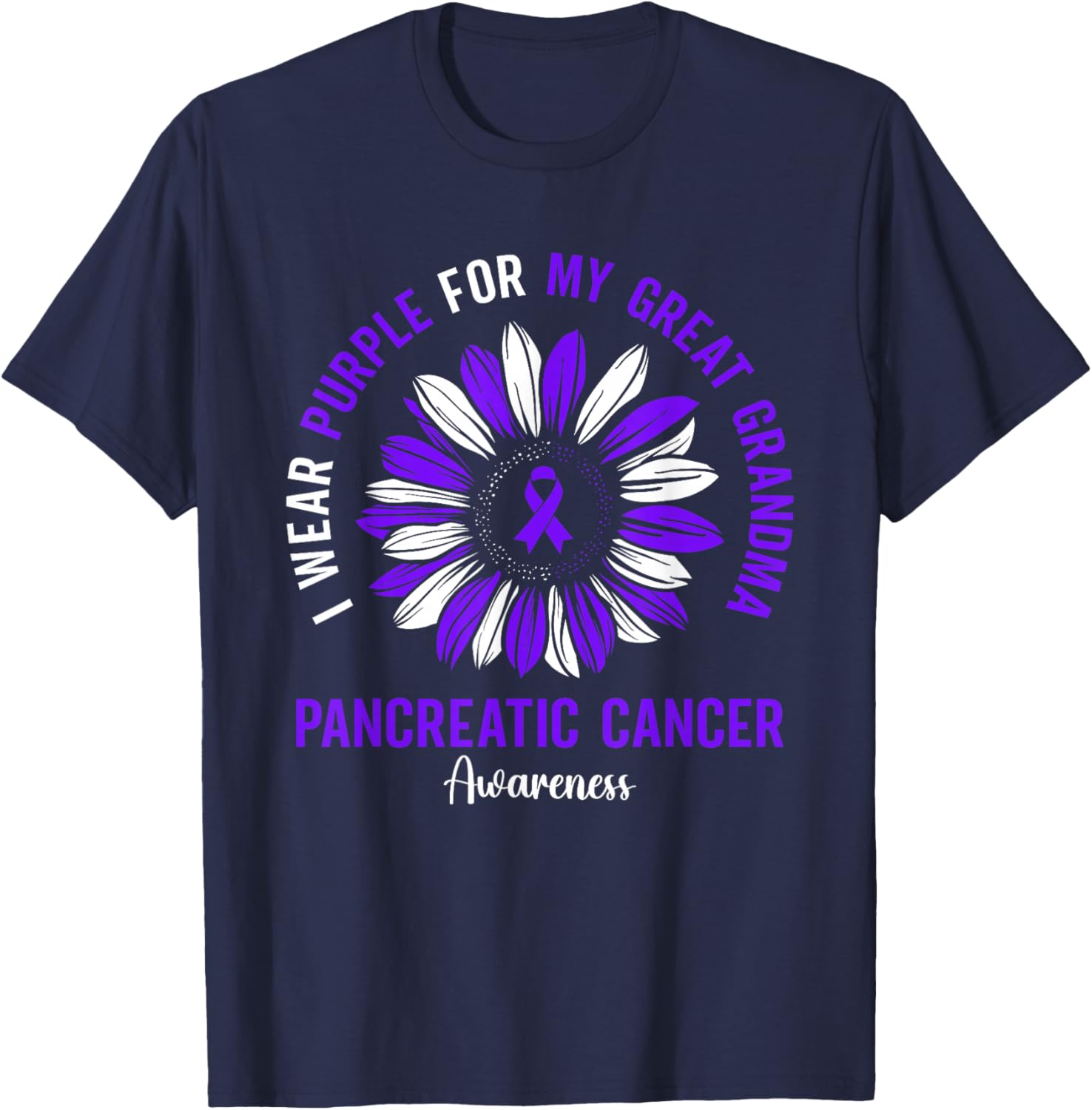 I Wear Purple For My Great Grandma Pancreatic Cancer T-Shirt - T-Shirt | Navy