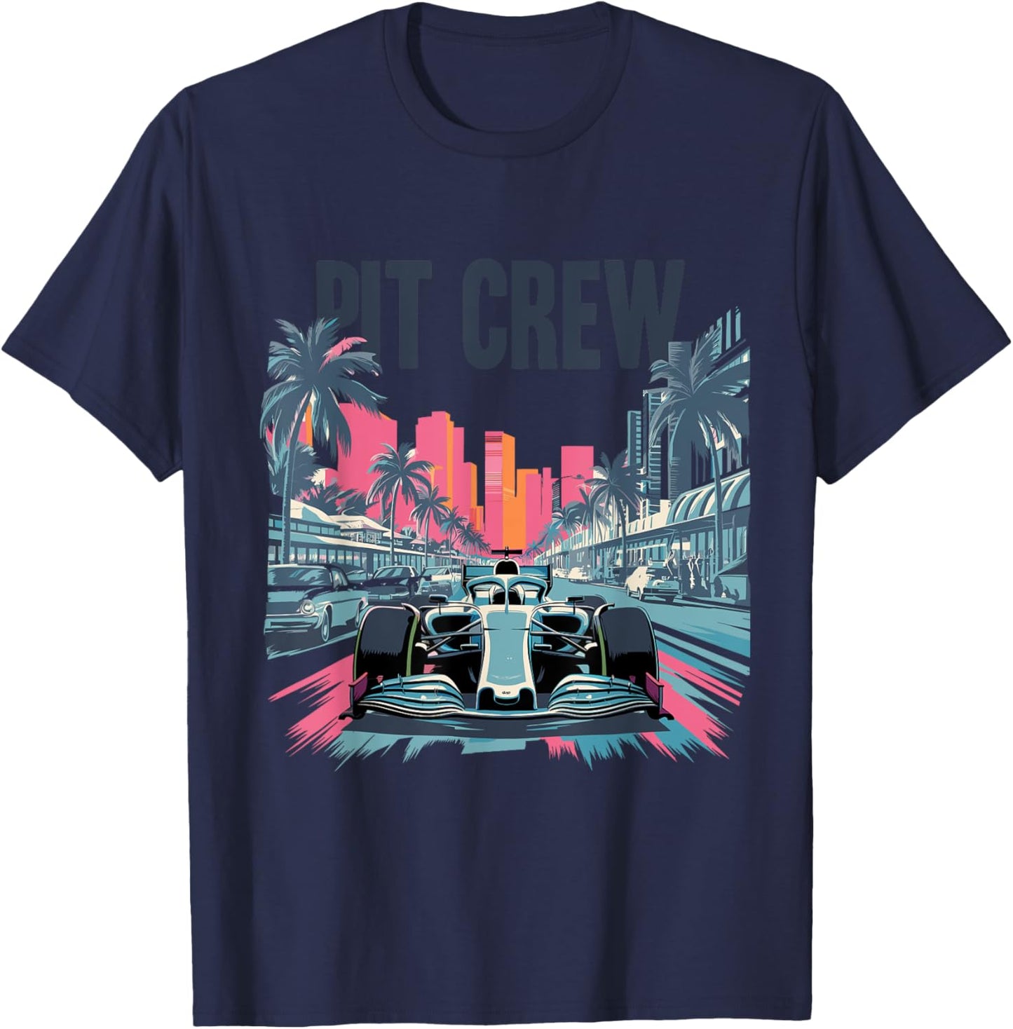 Miami Pit Crew Costume Car Racing Retro Auto Car Race T-Shirt - T-Shirt | Navy