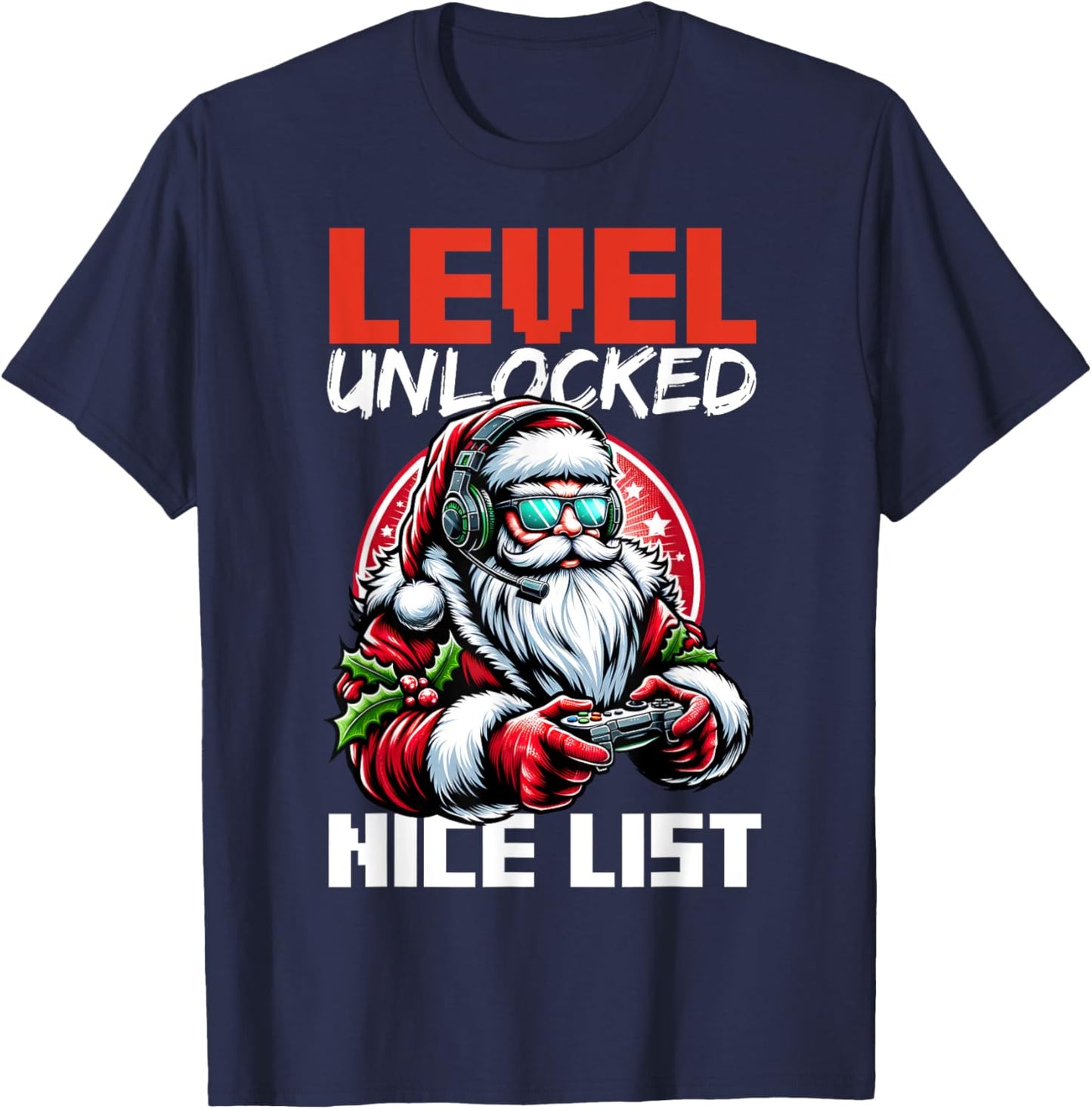 Christmas Gamer Boys Nice List Video Game Santa Xmas T-Shirt - T-Shirt | Navy