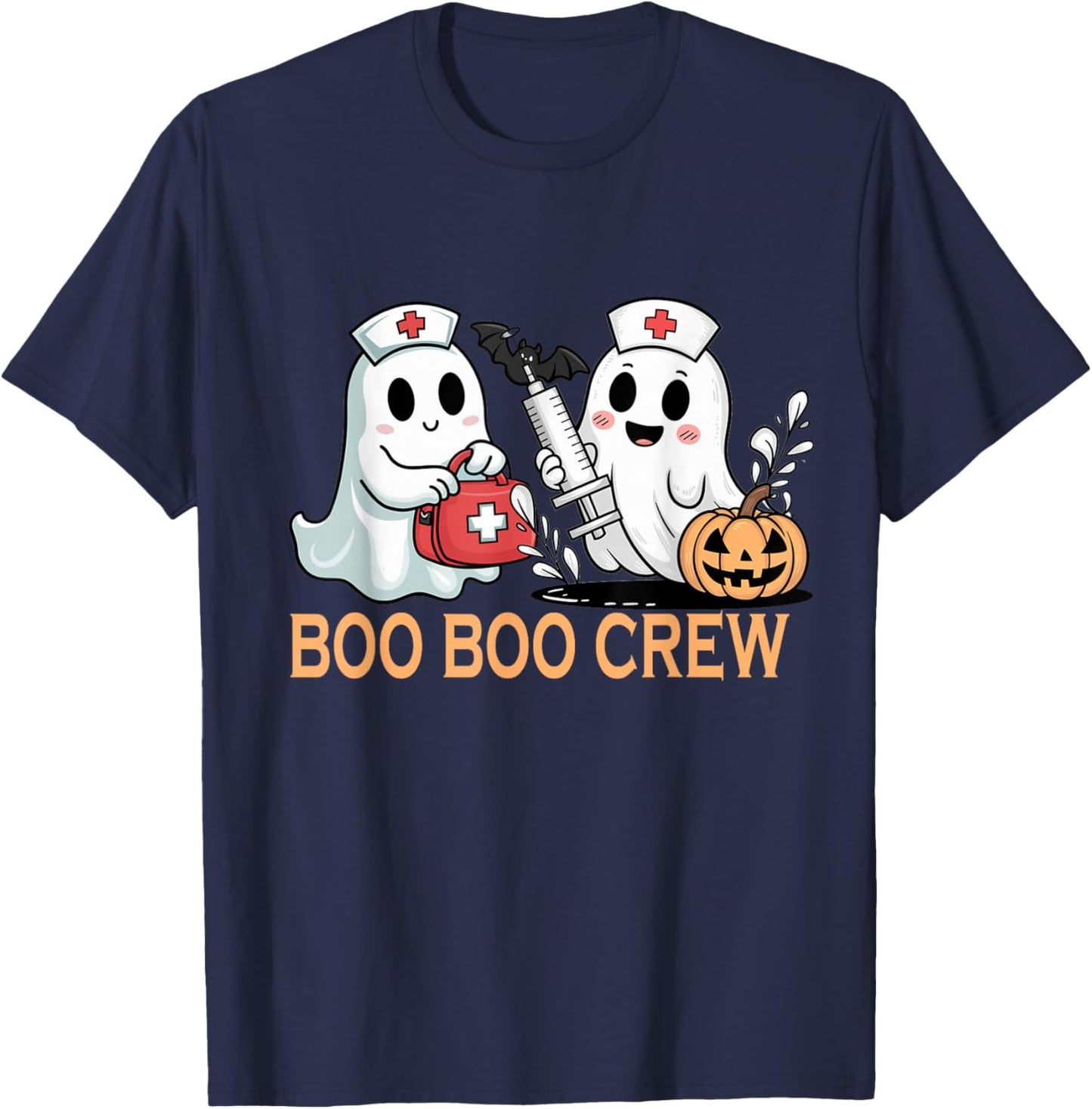 Ghost Boo Boo Crew Nurse Halloween Women Spooky Nurse Funny T-Shirt - T-Shirt | Navy