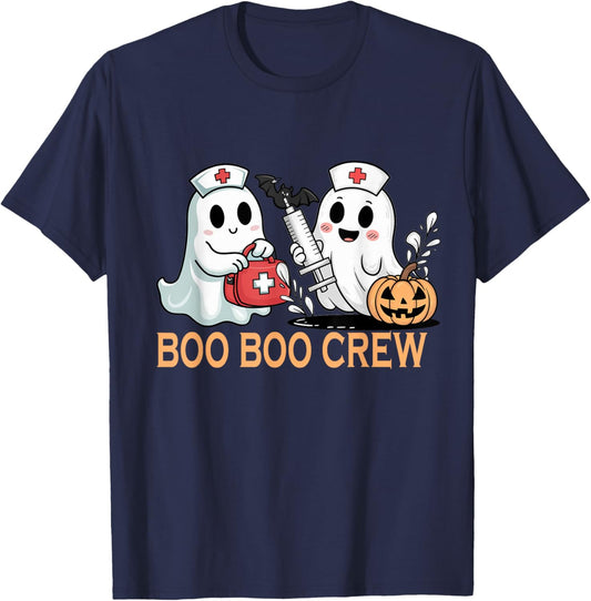 Ghost Boo Boo Crew Nurse Halloween Women Spooky Nurse Funny T-Shirt - T-Shirt | Navy