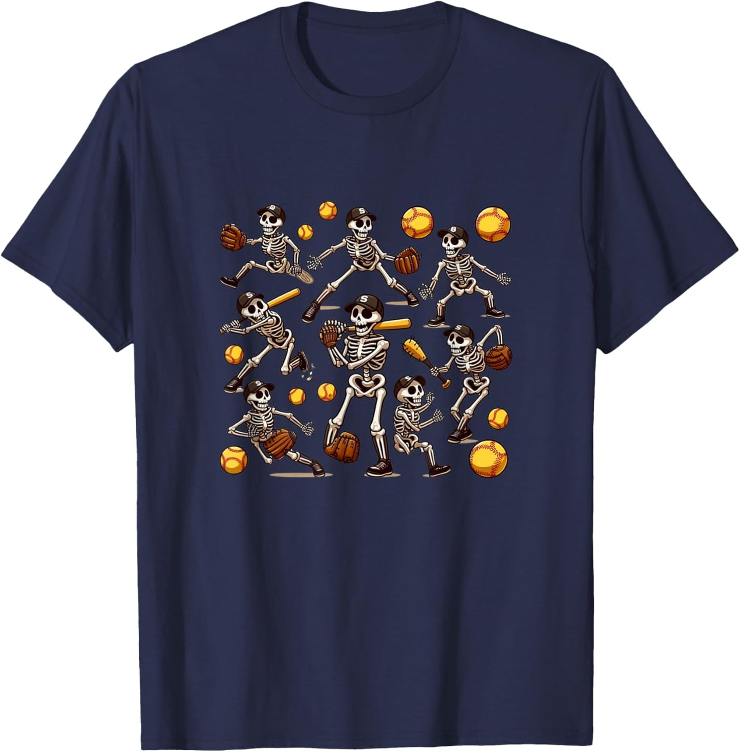 Softball Halloween Shirt Girls Women Softball Skeleton T-Shirt - T-Shirt | Navy