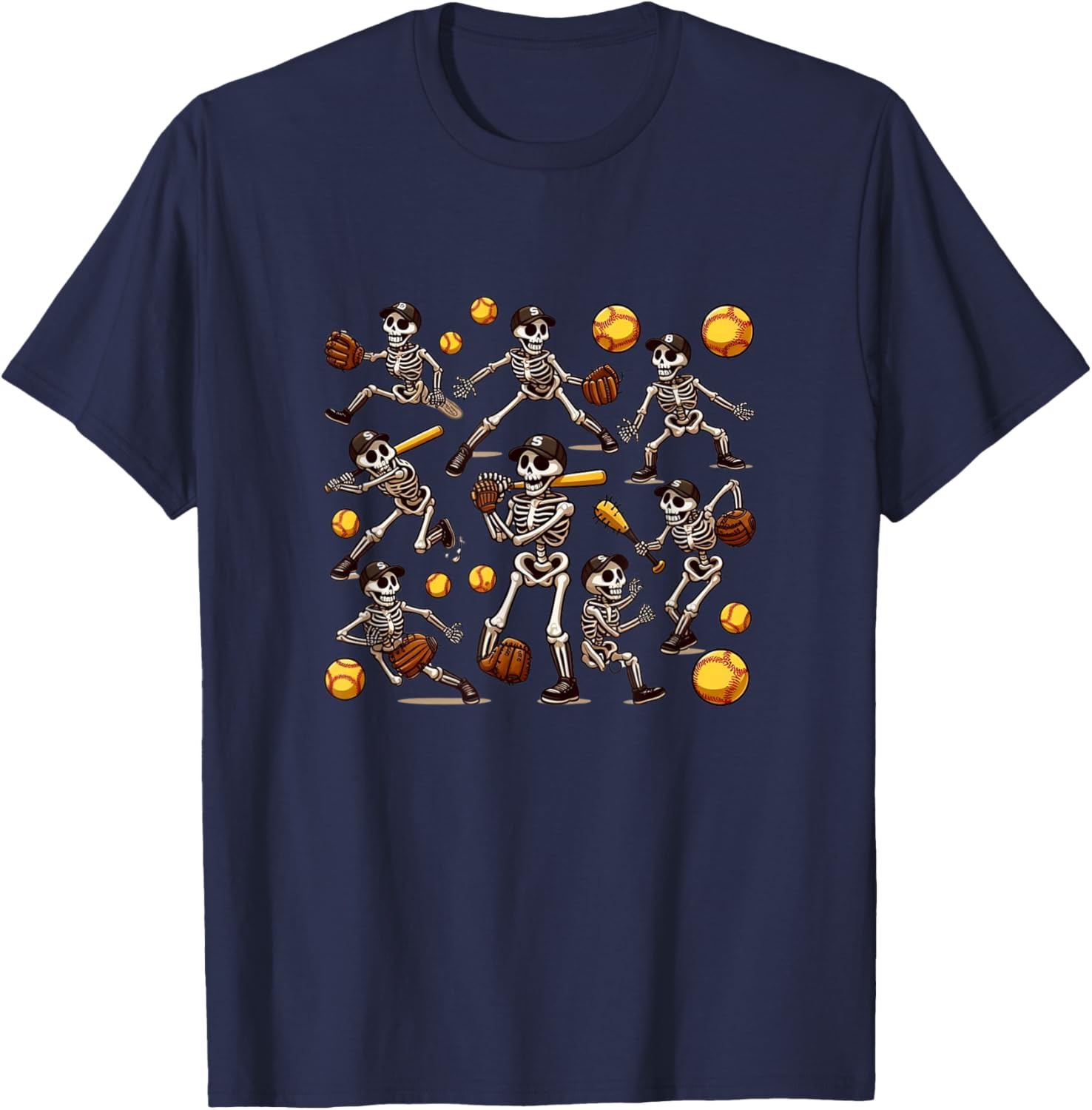 Softball Halloween Shirt Girls Women Softball Skeleton T-Shirt - T-Shirt | Navy