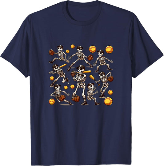 Softball Halloween Shirt Girls Women Softball Skeleton T-Shirt - T-Shirt | Navy