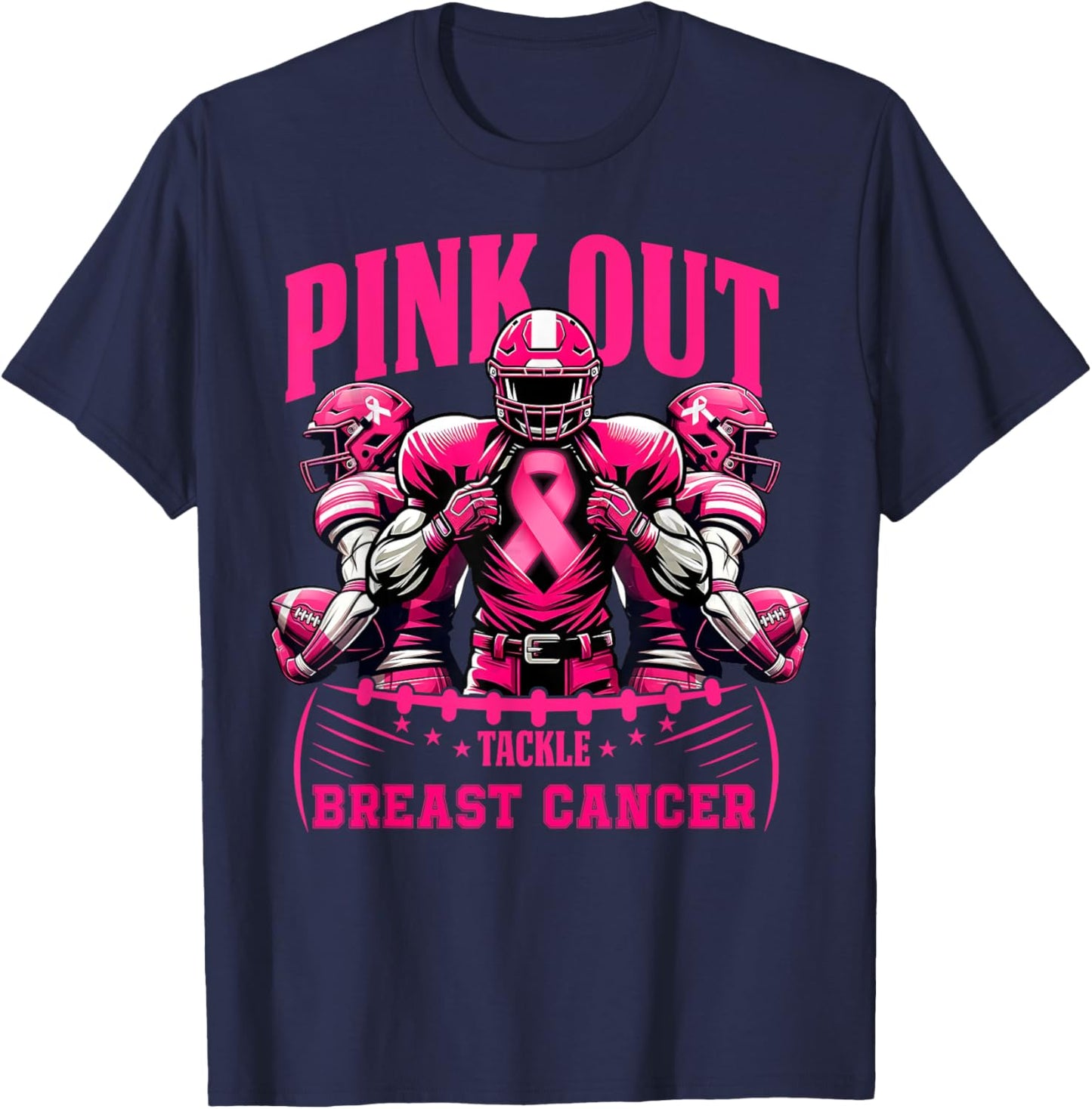 Pink Out Football Game Tackle Breast Cancer Spirit Week T-Shirt - T-Shirt | Navy