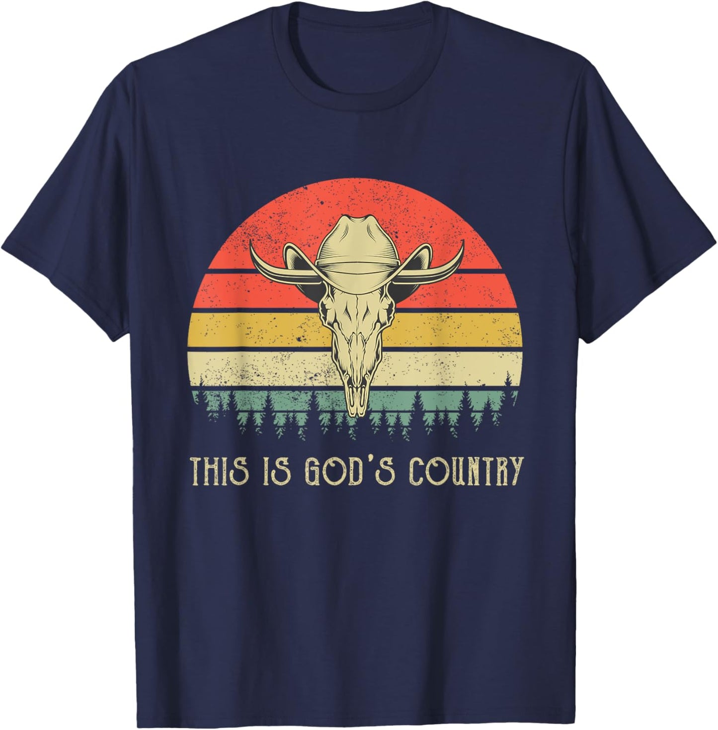 This Is God's Music Country Outfit Bull Skulls Western Howdy T-Shirt - T-Shirt | Navy