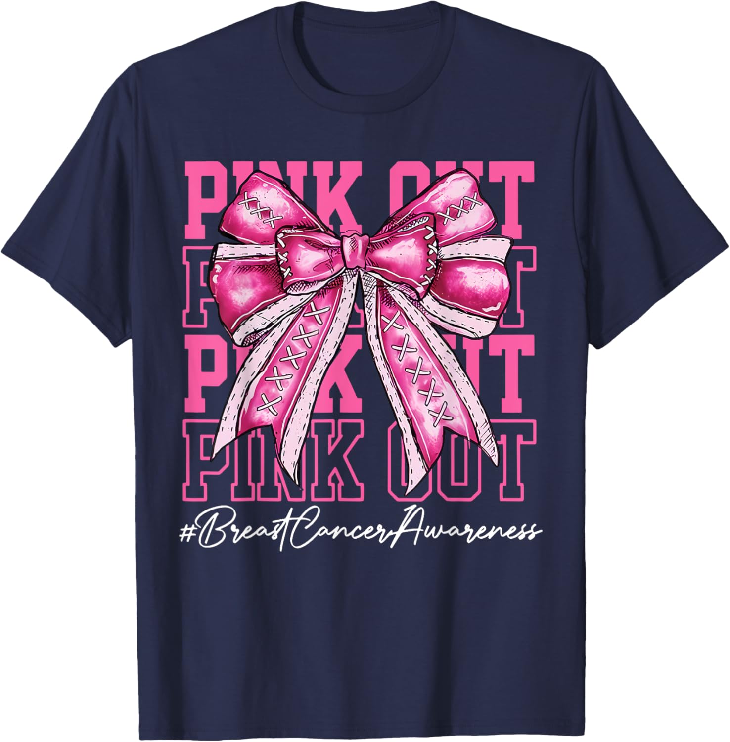 Pink Out Tackle Breast Cancer Awareness American Football T-Shirt - T-Shirt | Navy