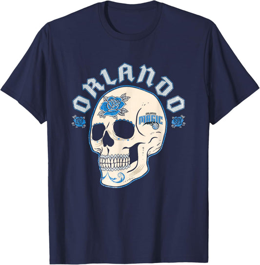 NBA Orlando Magic Halloween Floral Skull T-Shirt - T-Shirt | Navy