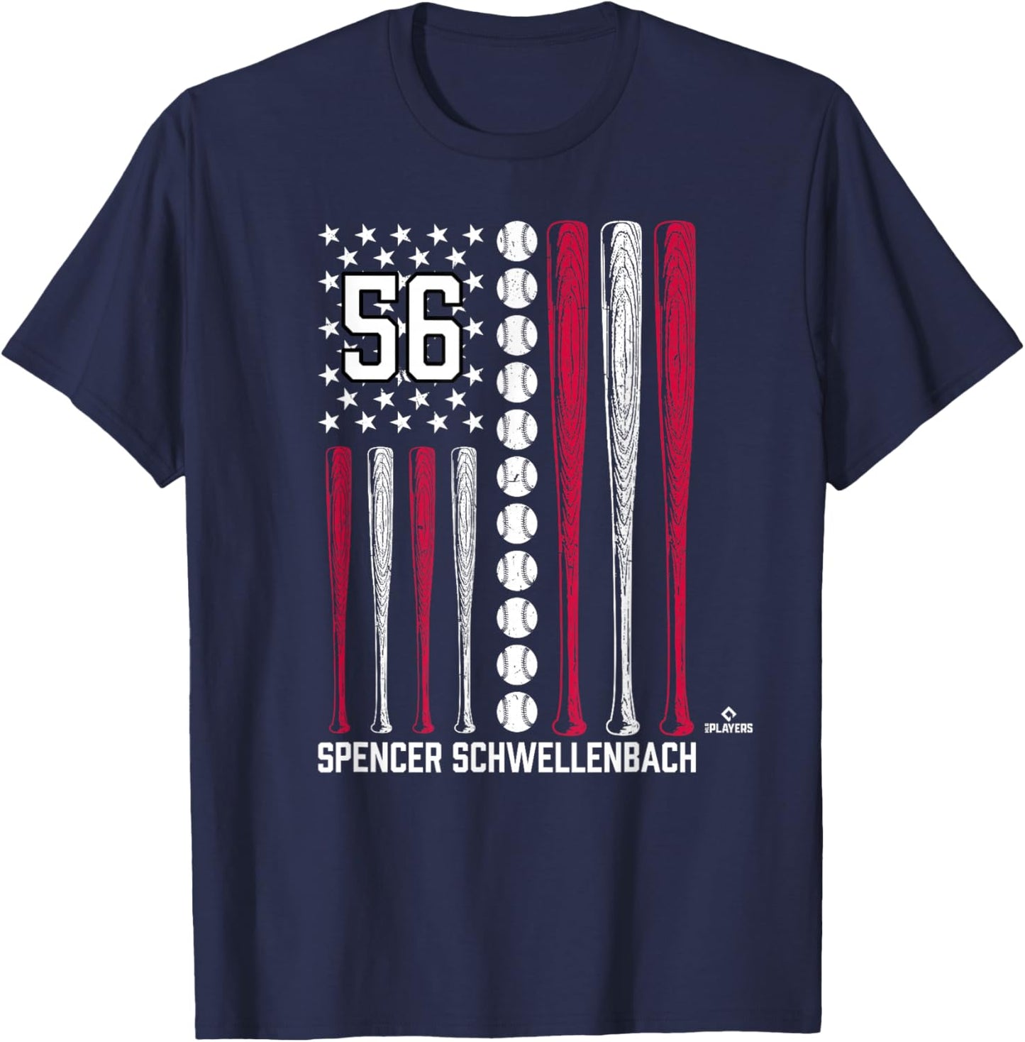 Baseball American Flag Spencer Schwellenbach Atlanta T-Shirt - T-Shirt | Navy