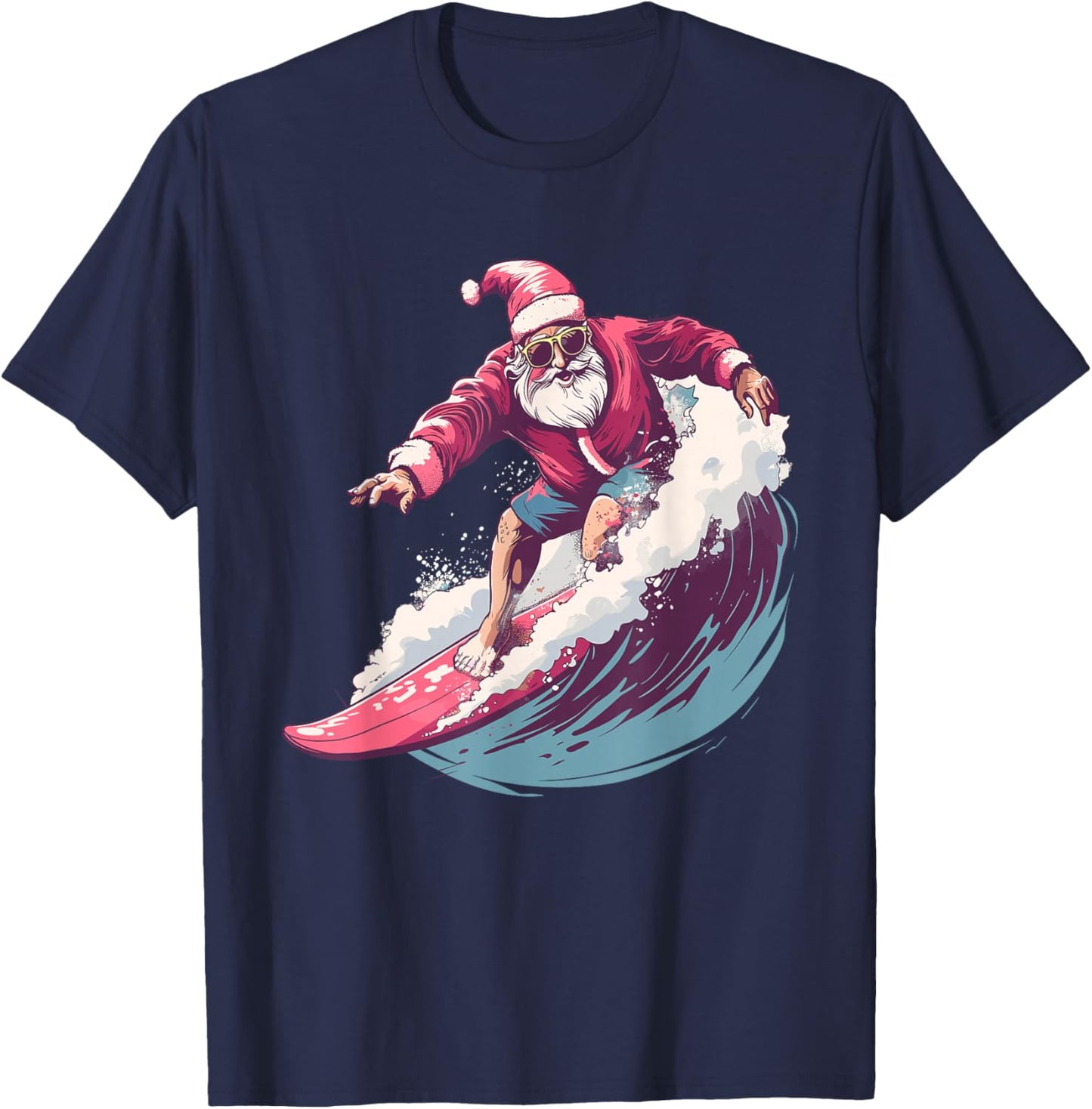 Christmas Surfing Santa Surfboarder Surf Lover Xmas Pajama T-Shirt - T-Shirt | Navy