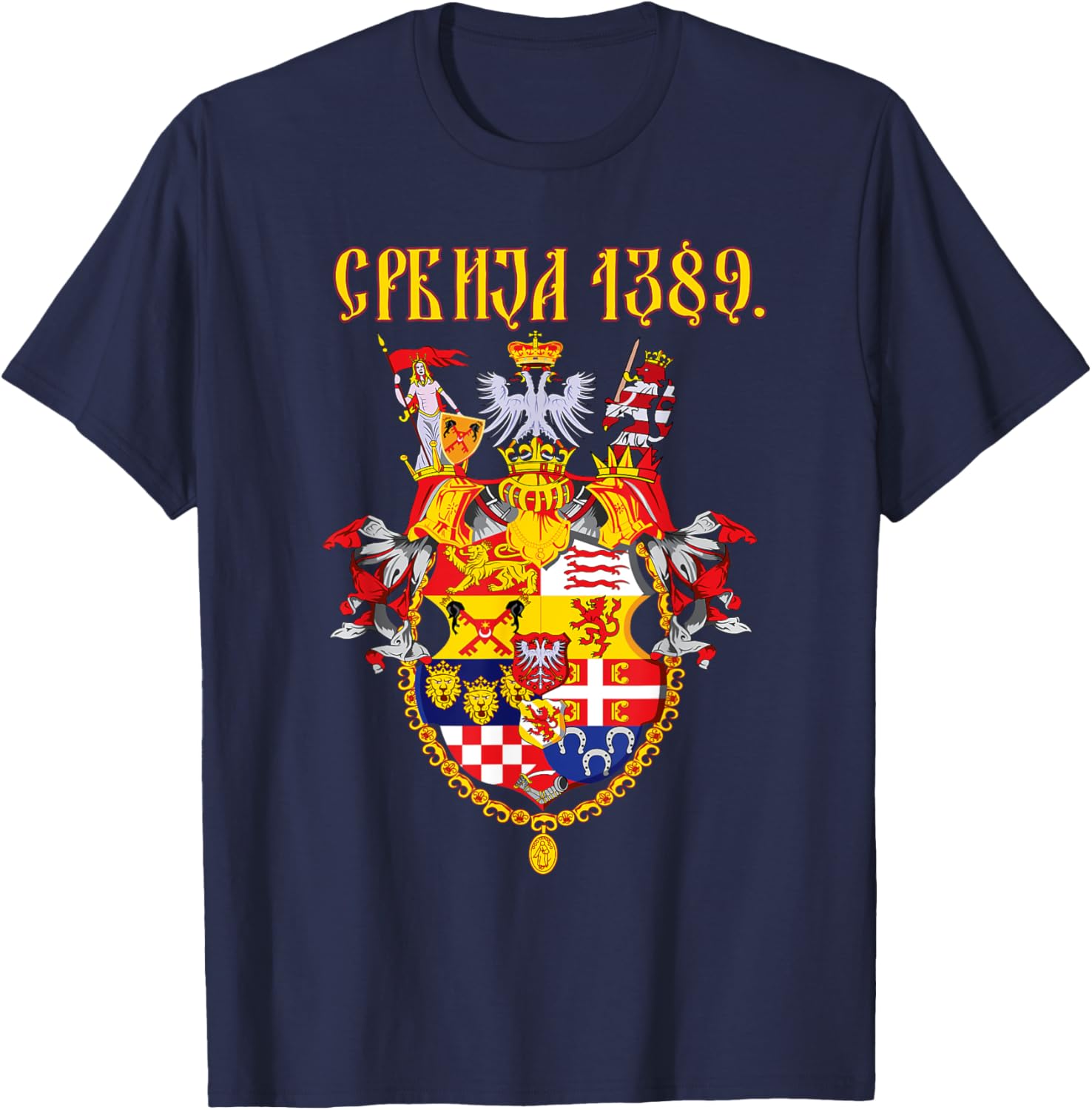 Serbia Srbija, Medieval Kingdom of Serbia, Cyrillic Srbija T-Shirt - T-Shirt | Navy