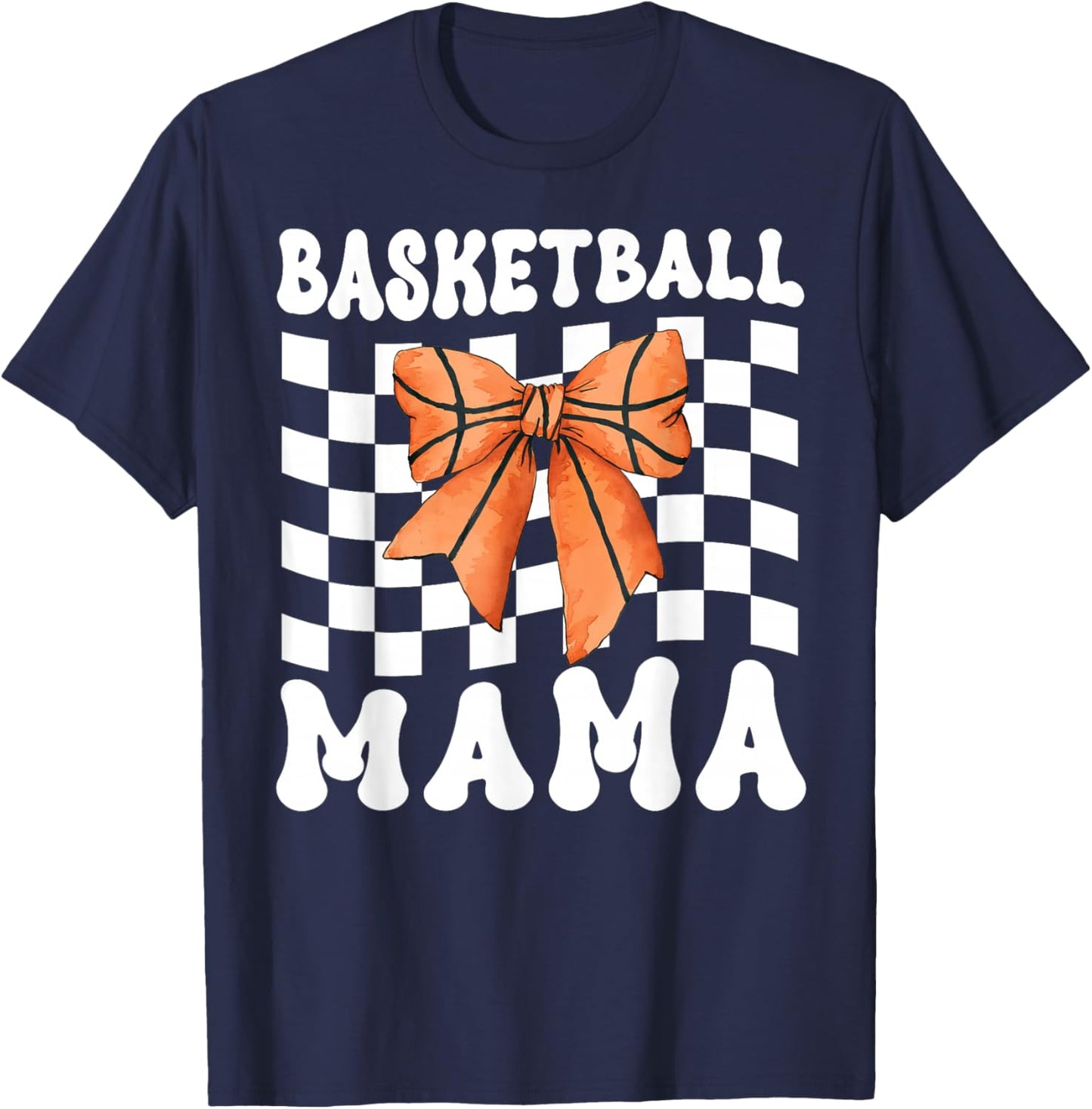 Basketball Mama Coquette Bow Game Day Funny Sports Lover Mom T-Shirt - T-Shirt | Navy