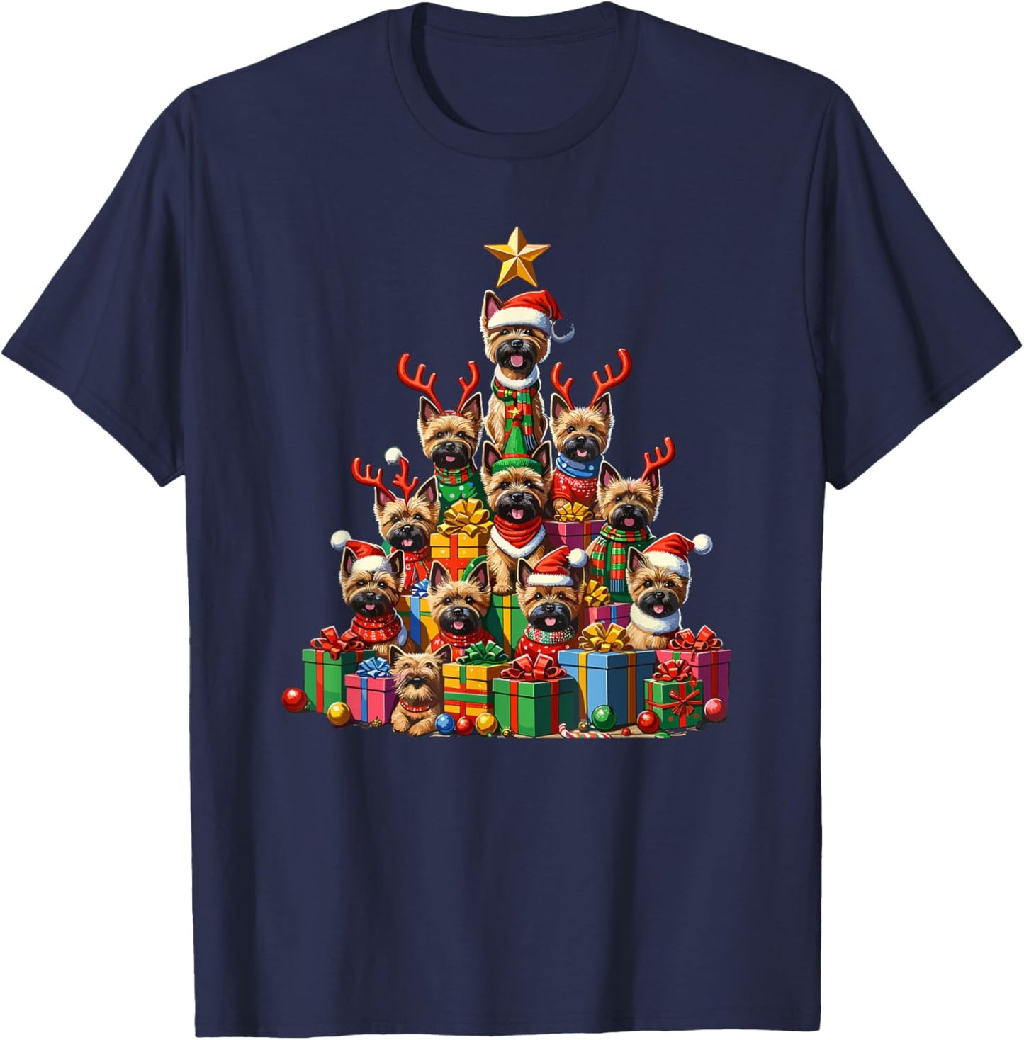 Christmas Tree Cairn Terrier Terriers T-Shirt - T-Shirt | Navy