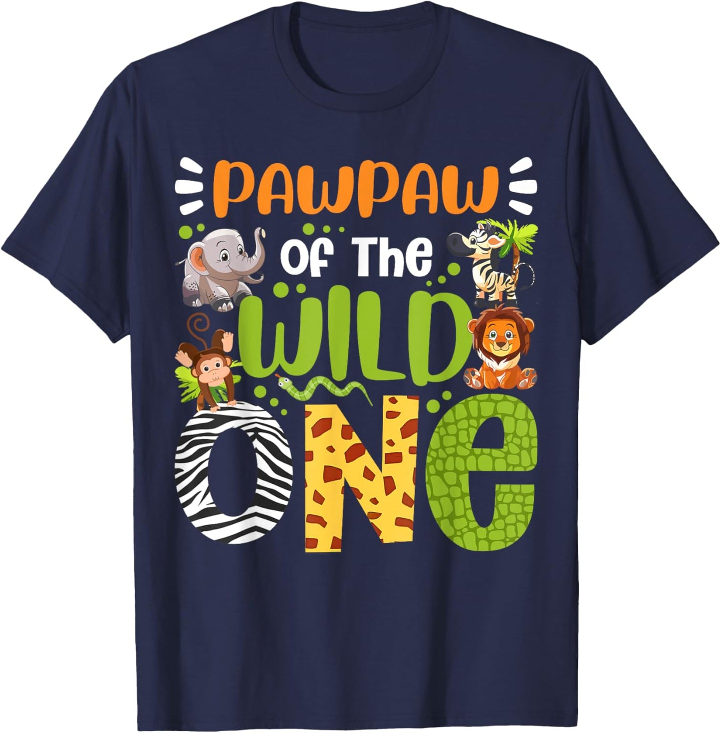 Pawpaw Of The Wild One Kids Safari Zoo Birthday Family T-Shirt - T-Shirt | Navy