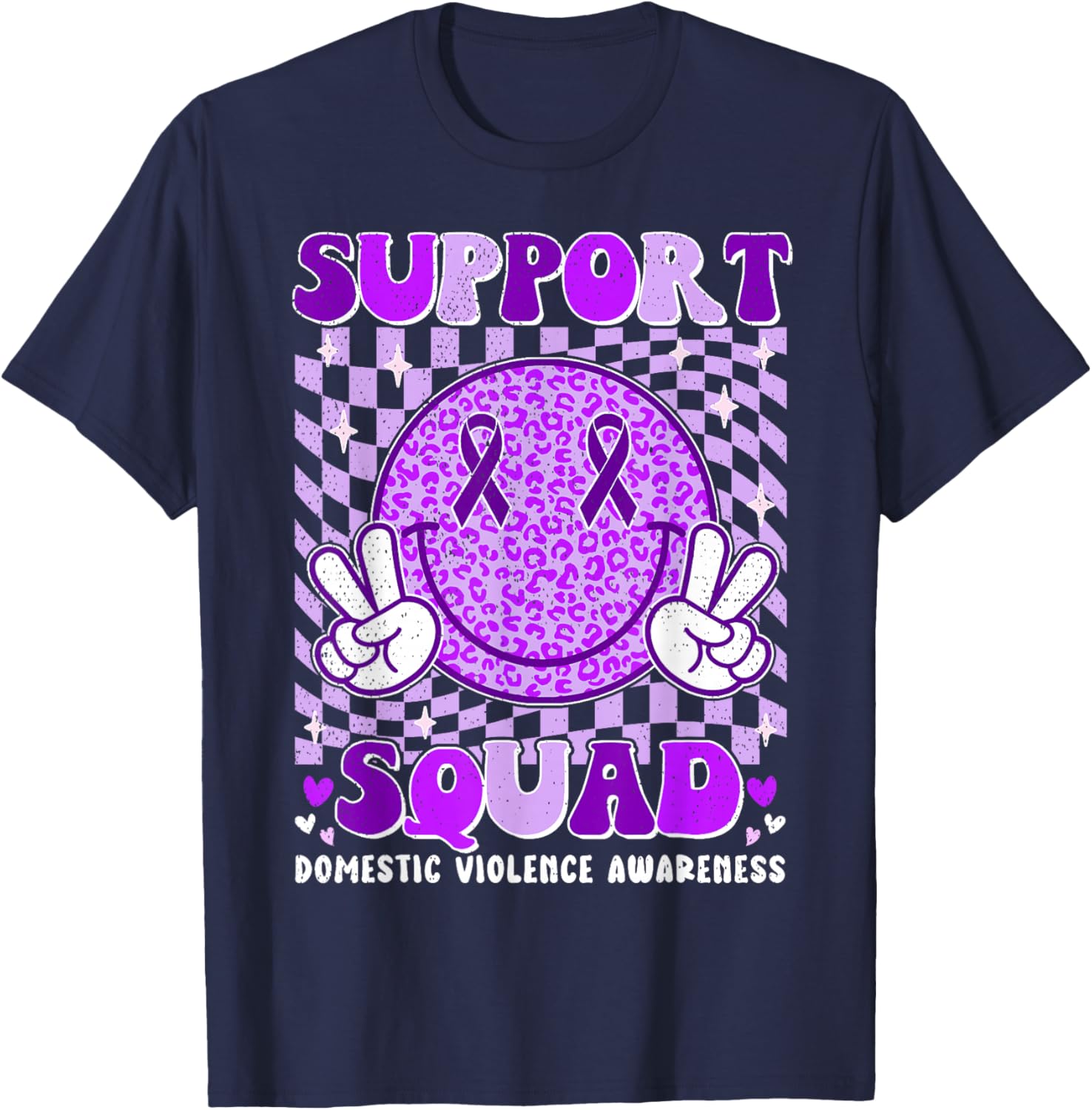 Groovy Domestic Violence Awareness Men Women Support Squad T-Shirt - T-Shirt | Navy