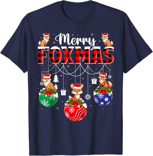 Merry Foxmas Xmas Decoration Lights Santa Fox Christmas T-Shirt - T-Shirt | Navy
