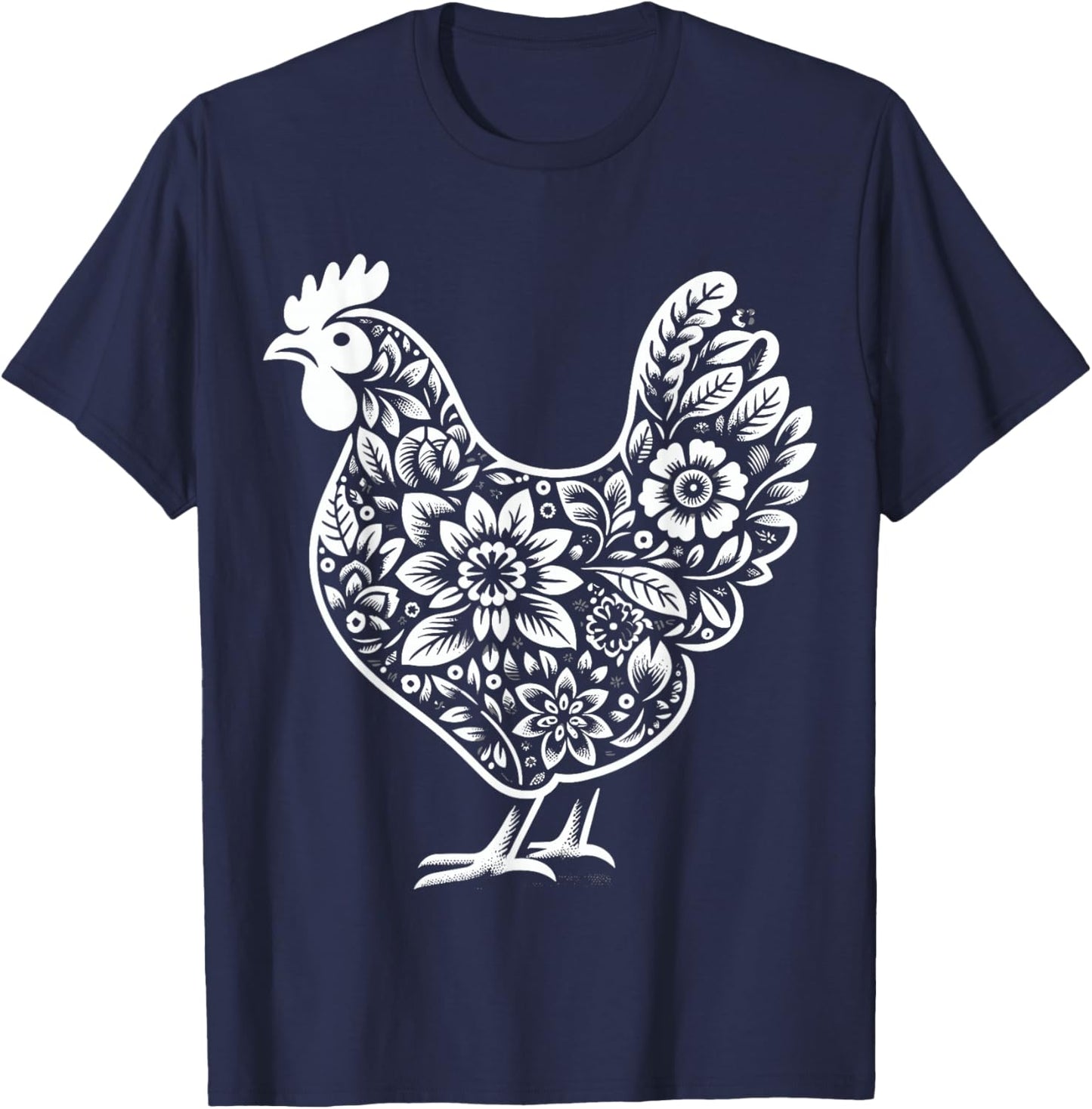 Floral Chicken Farmer Chicken Girl Flower T-Shirt - T-Shirt | Navy