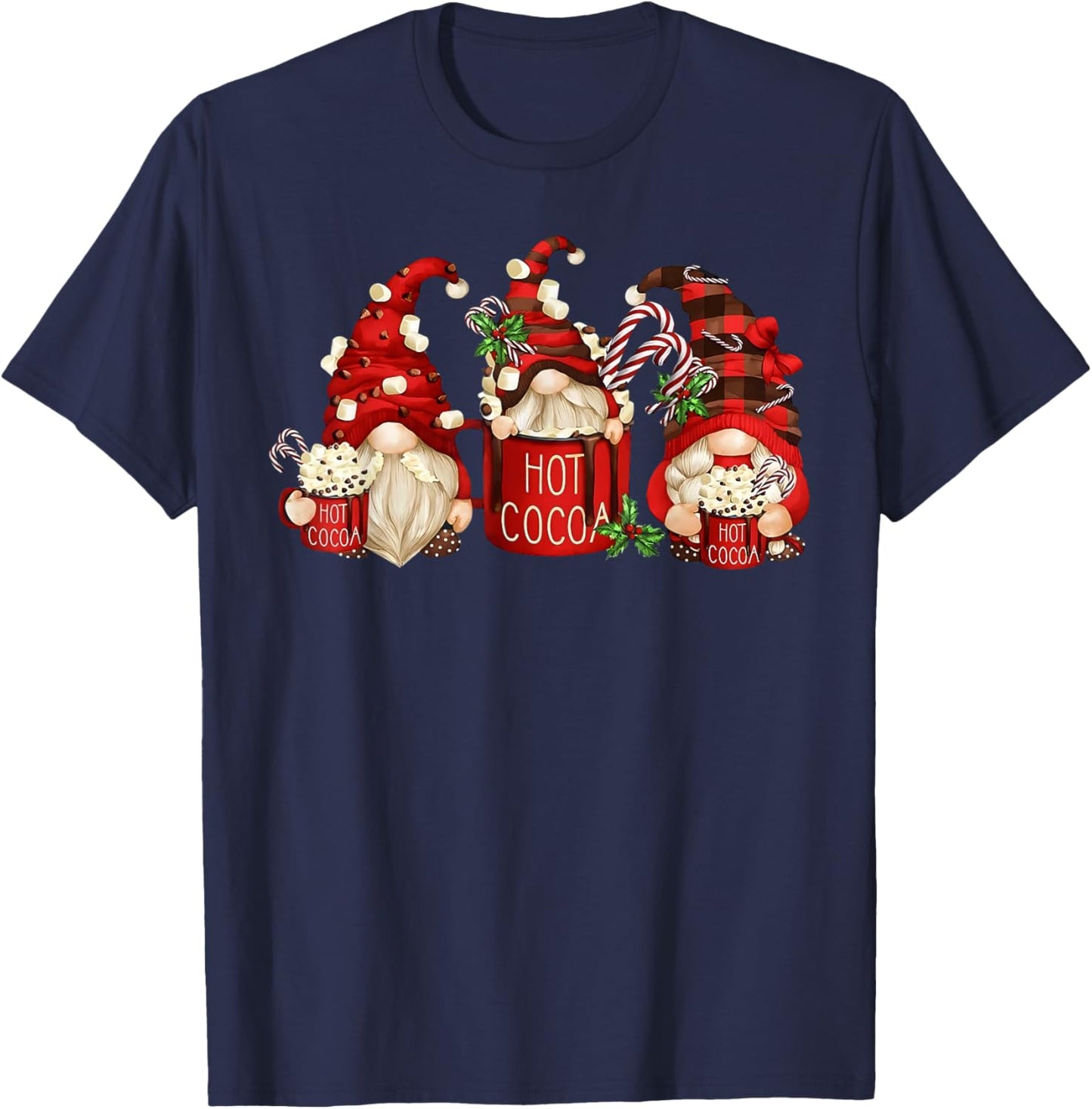 Cute Retro Chocolate Hot Cocoa Mug Funny Gnomes Christmas T-Shirt - T-Shirt | Navy