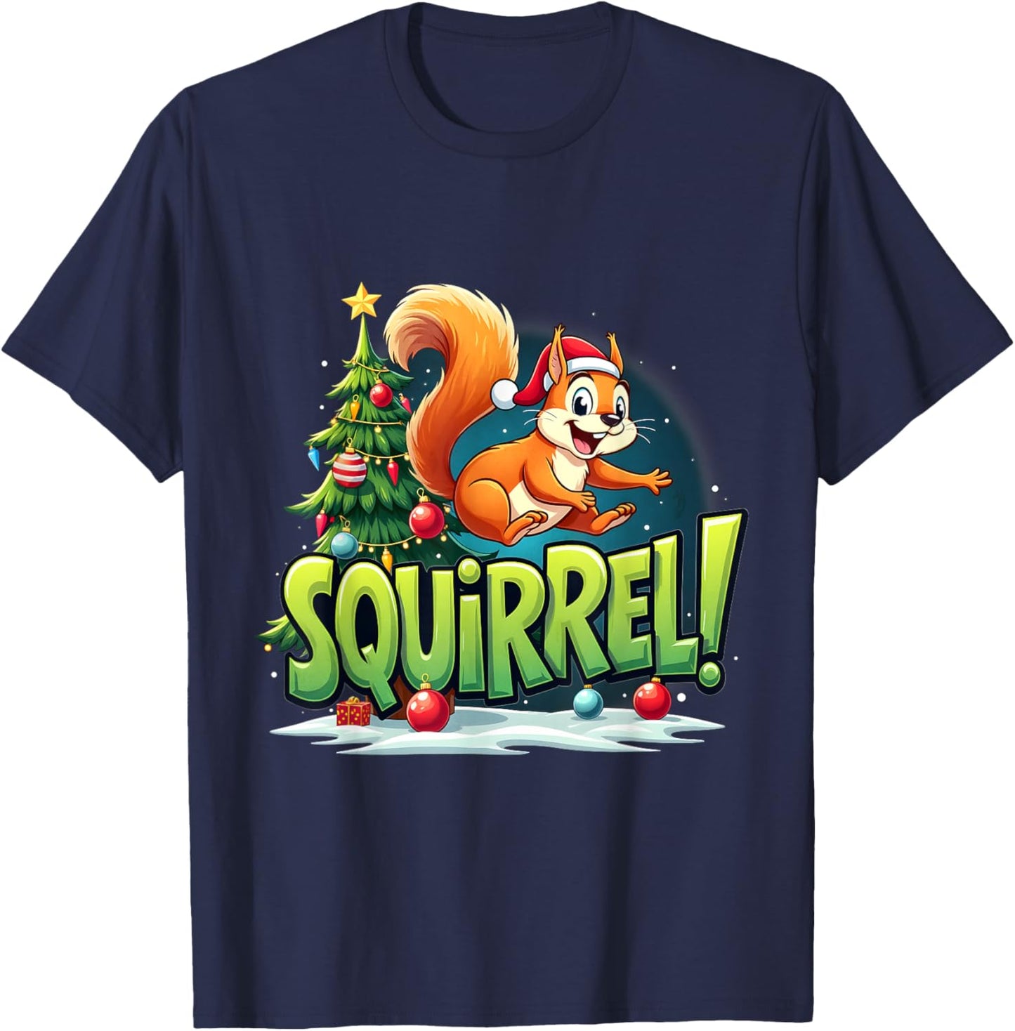 Merry Christmas Squirrel! Funny Christmas Xmas Squirrel T-Shirt - T-Shirt | Navy