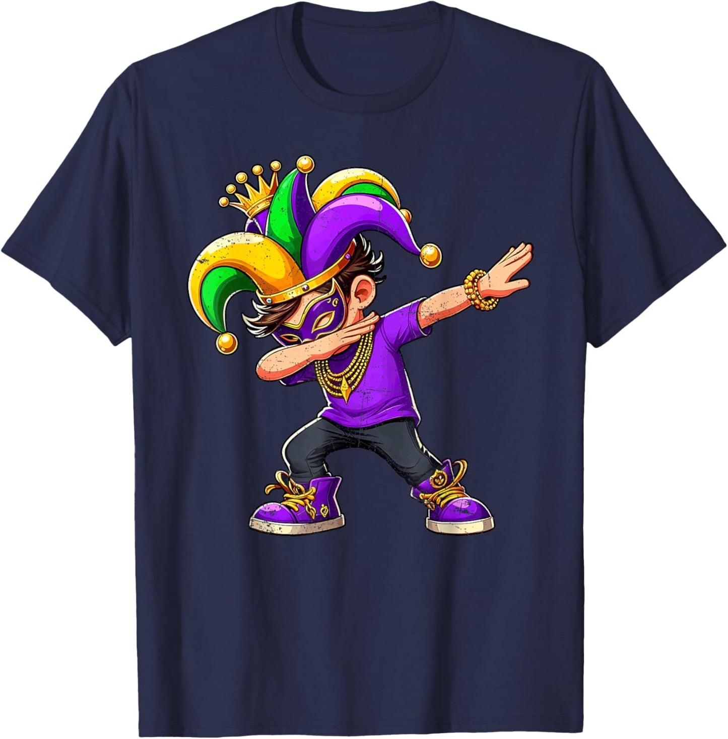Dabbing Mardi Gras For Black Boy Outfit Jester Hat Kid T-Shirt - T-Shirt | Navy