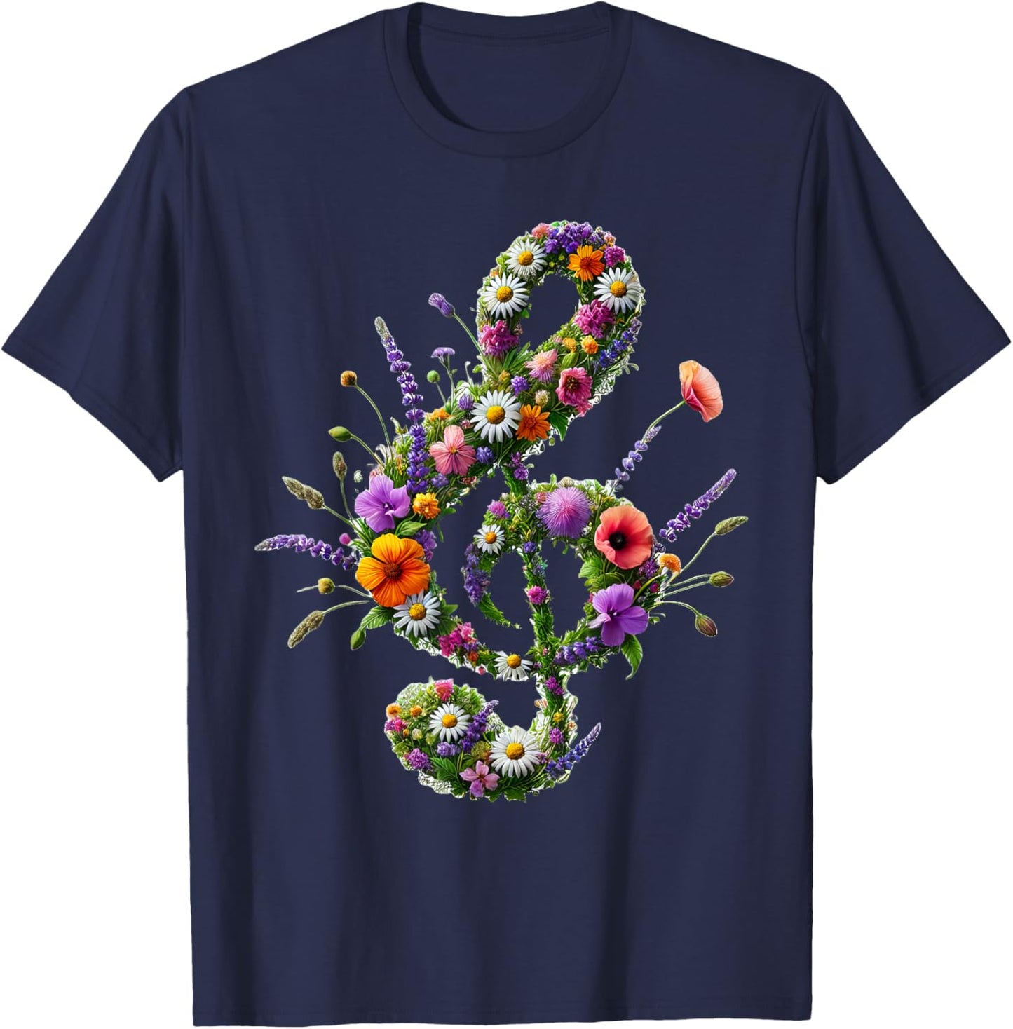 Wildflowers Treble Clef Flower Musical Note Music T-Shirt - T-Shirt | Navy