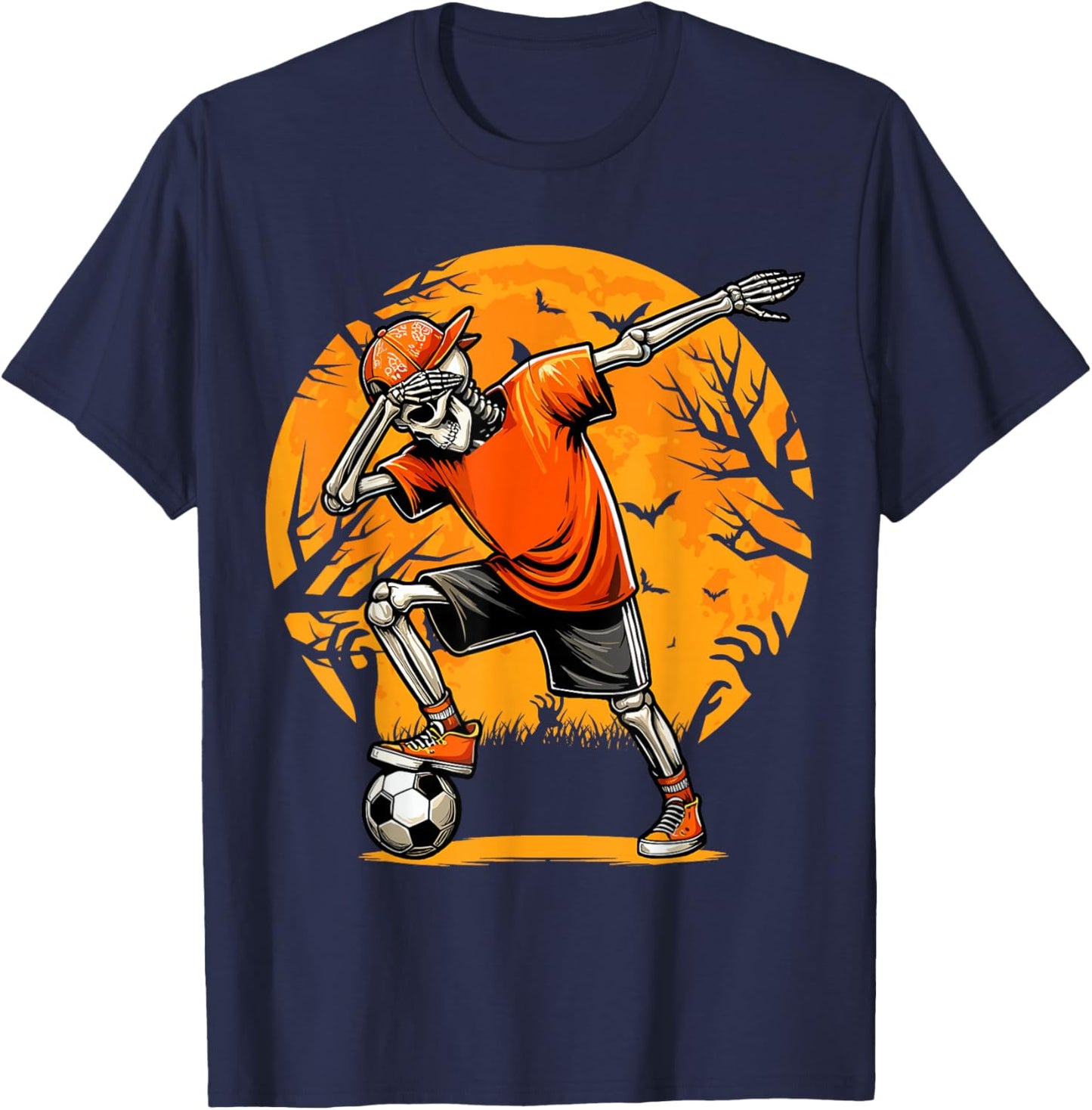 Dabbing Soccer Skeleton Funny Football Boys Soccer Halloween T-Shirt - T-Shirt | Navy