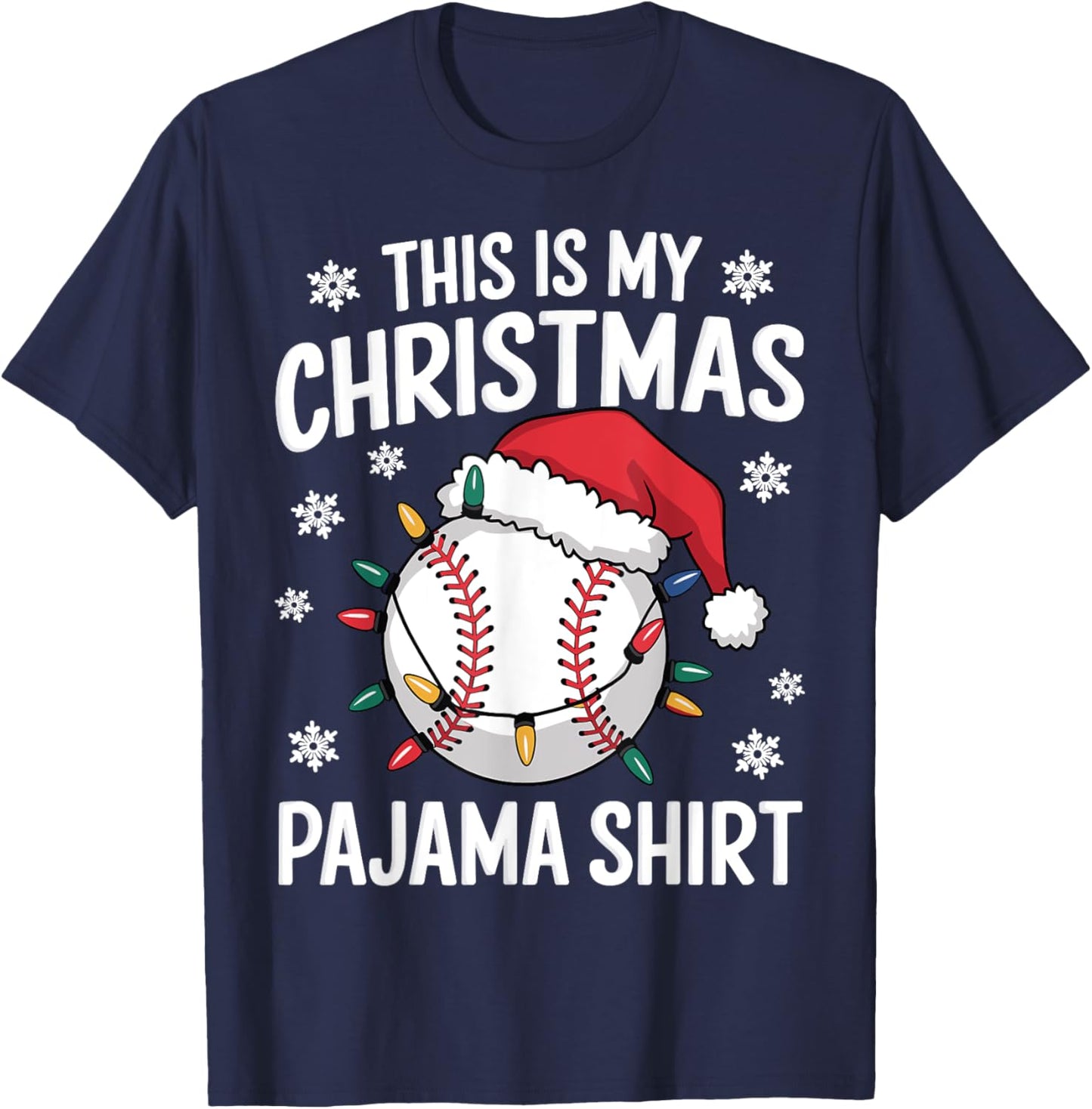 This Is My Christmas Baseball Pajama Shirt Xmas Baseball PJ T-Shirt - T-Shirt | Navy