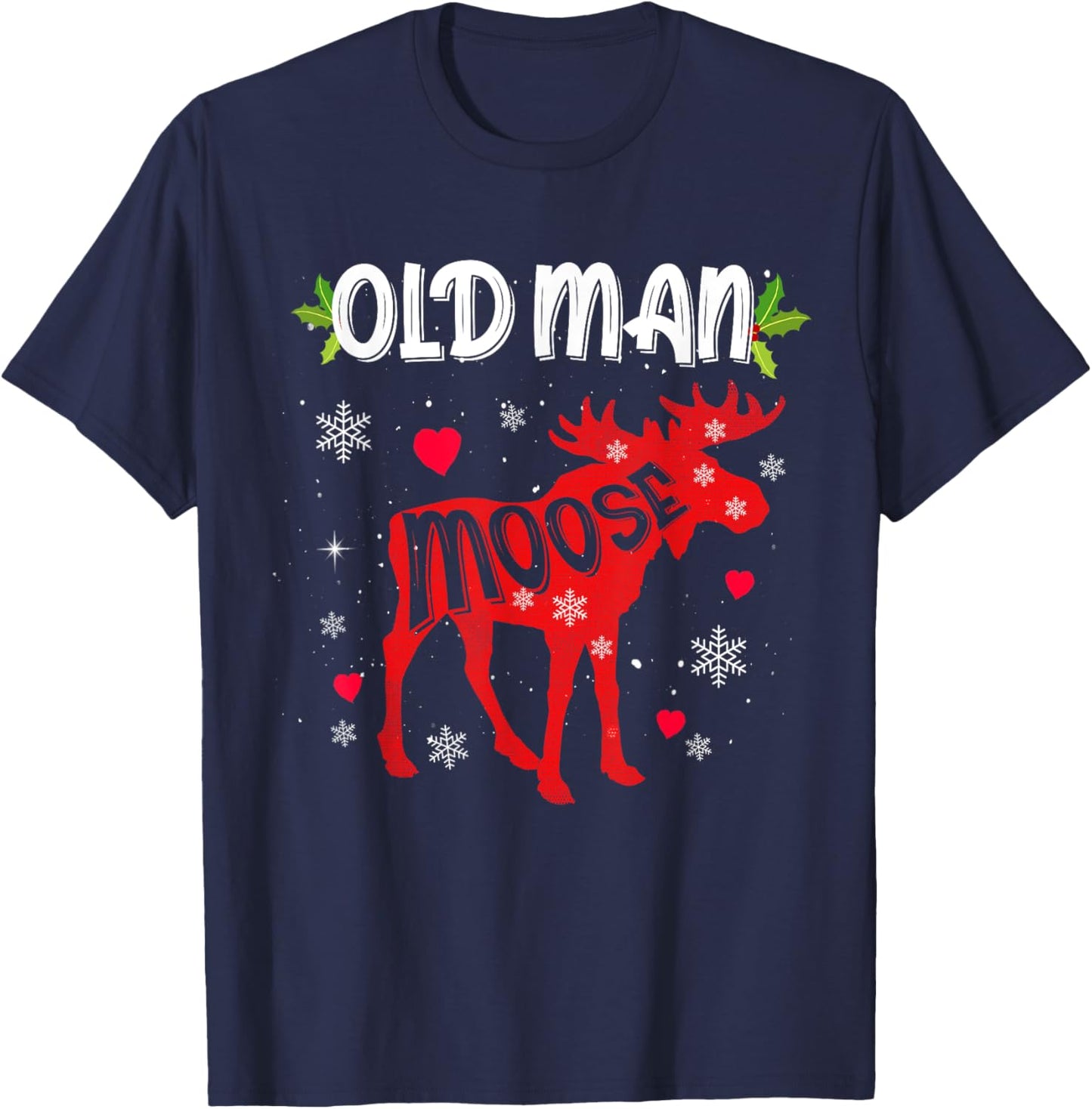 Old Man Moose Heart Christmas Family Matching Xmas Pajamas T-Shirt - T-Shirt | Navy