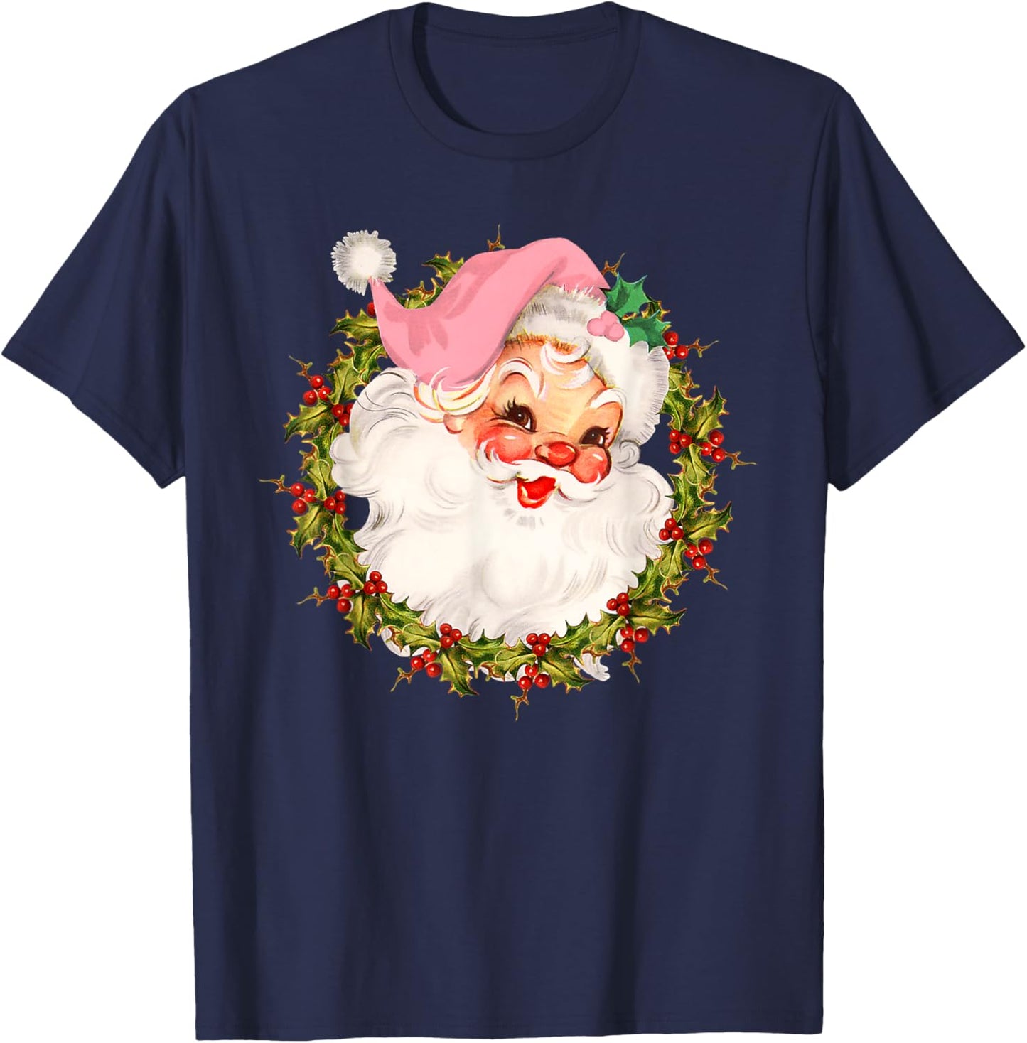 Vintage Pink Santa Claus Merry Christmas Pajamas Xmas Women T-Shirt - T-Shirt | Navy