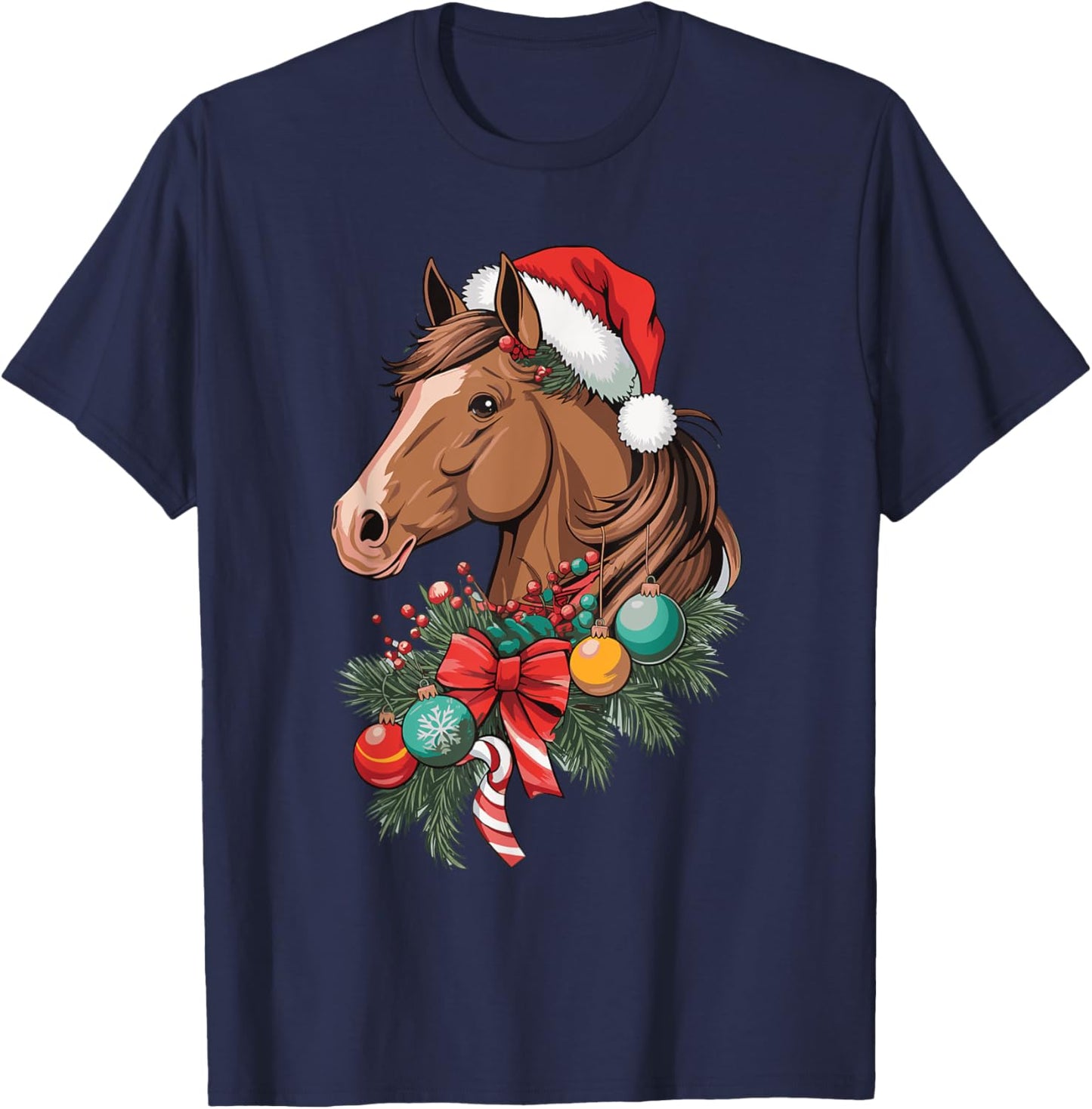 Christmas Xmas Horse Owner Equestrian Horse Christmas - Adults - Horse Enthusiasts - Black - Small - Short Sleeve T-Shirt - T-Shirt | Navy