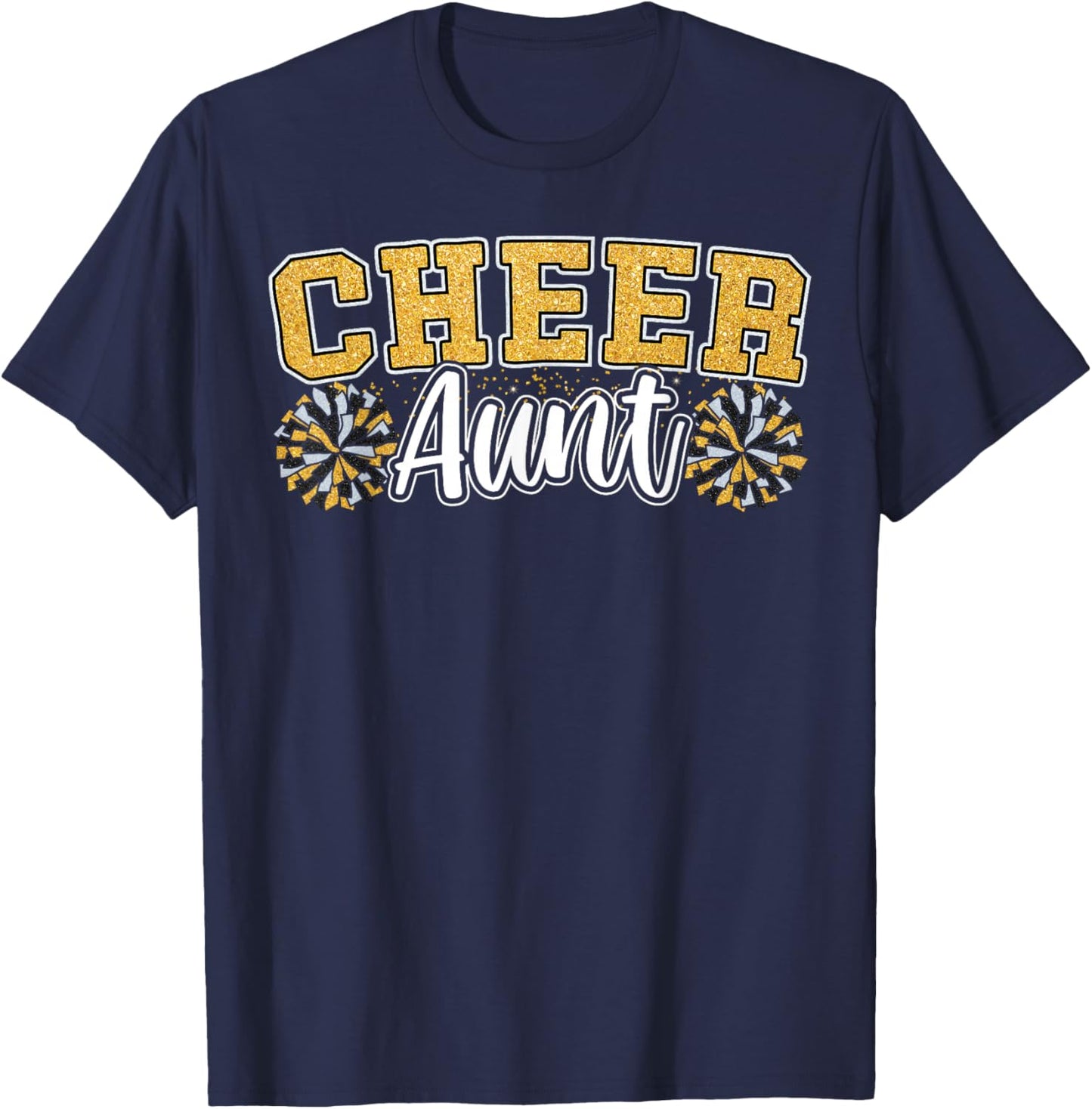 Loud Proud Cheer Aunt Team Yellow Pom Poms Cheerleader Women T-Shirt - T-Shirt | Navy