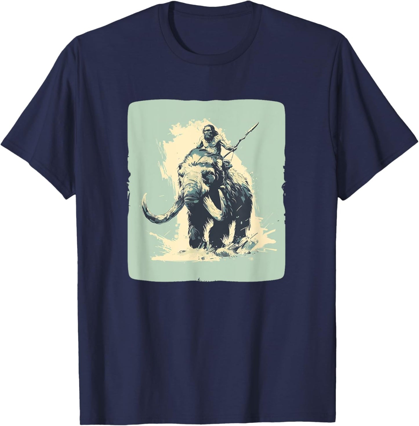 Cool Neanderthal riding Mammoth in cold Colors Costume T-Shirt - T-Shirt | Navy
