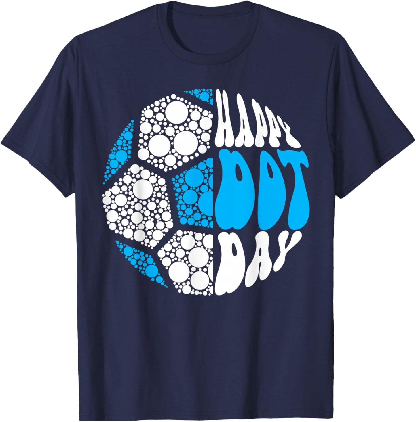 Retro Groovy Soccer Ball With Polka Dots Happy Dot Day Boy T-Shirt - T-Shirt | Navy