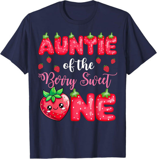 Auntie Of The Berry Sweet One 1St Birthday Strawberry T-Shirt - T-Shirt | Navy
