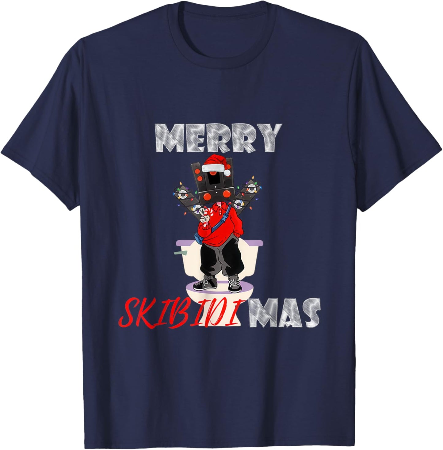 Merry Christmas Skibidi Xmas, Speakerman Skibidi Toilet Meme T-Shirt - T-Shirt | Navy