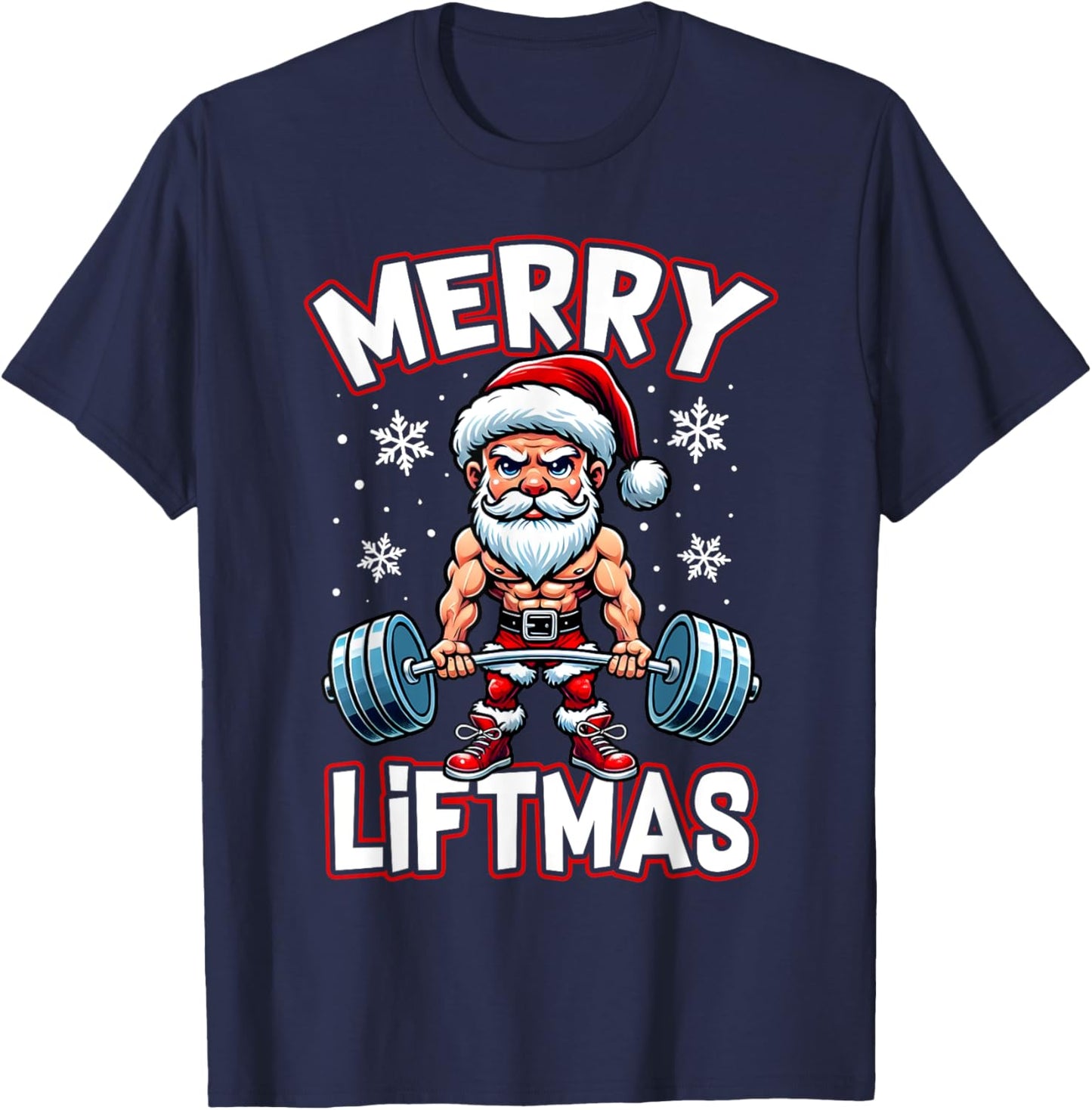 Merry Liftmas Funny Santa Claus Workout Gym Fitness Gift T-Shirt - T-Shirt | Navy