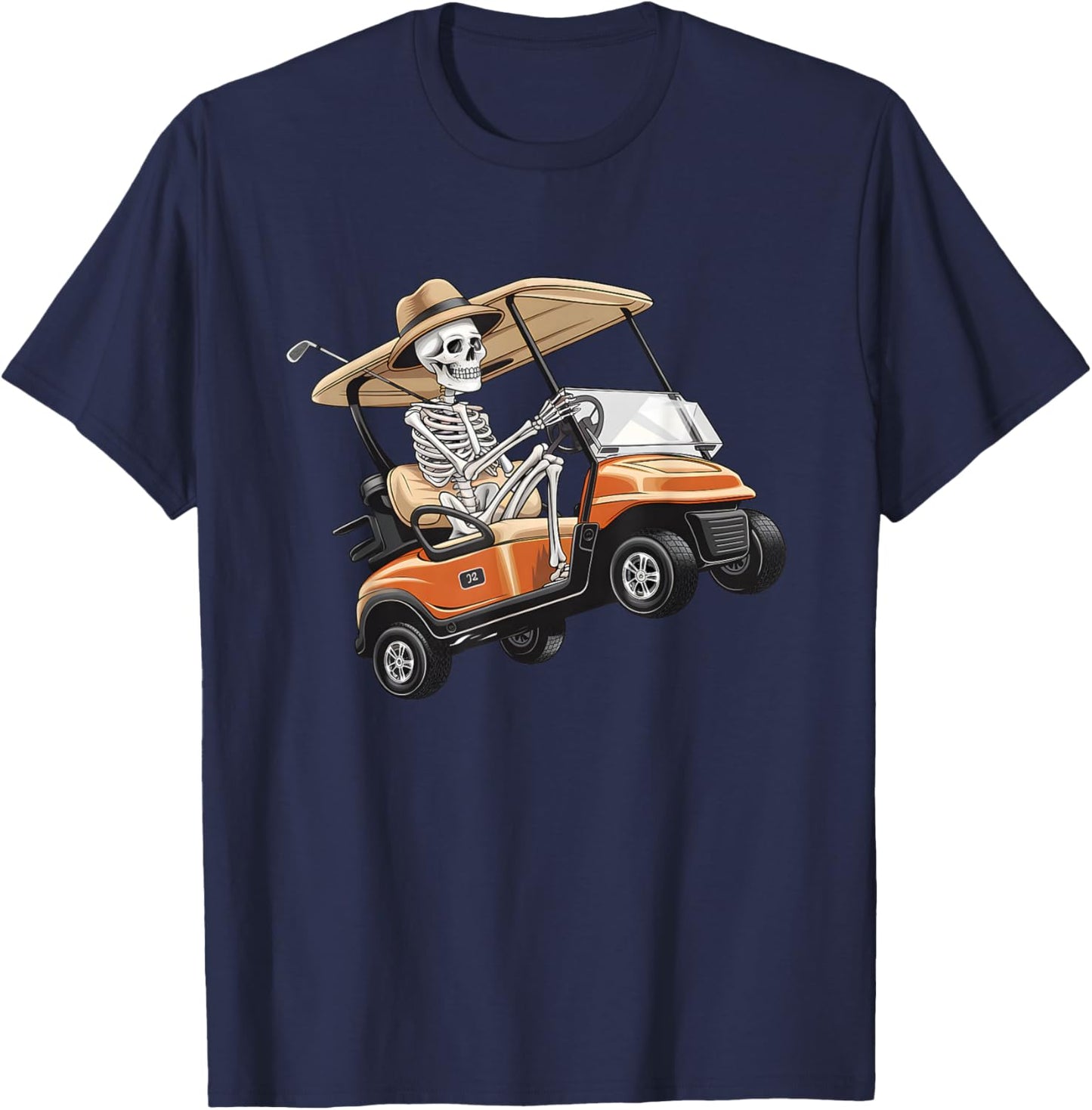 Halloween Funny Skeleton Riding Golf Cart Golfer Sport Lover T-Shirt - T-Shirt | Navy