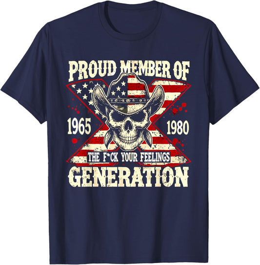 Vintage Skull Proud Member Of The F Your Feeling Generation T-Shirt - T-Shirt | Navy
