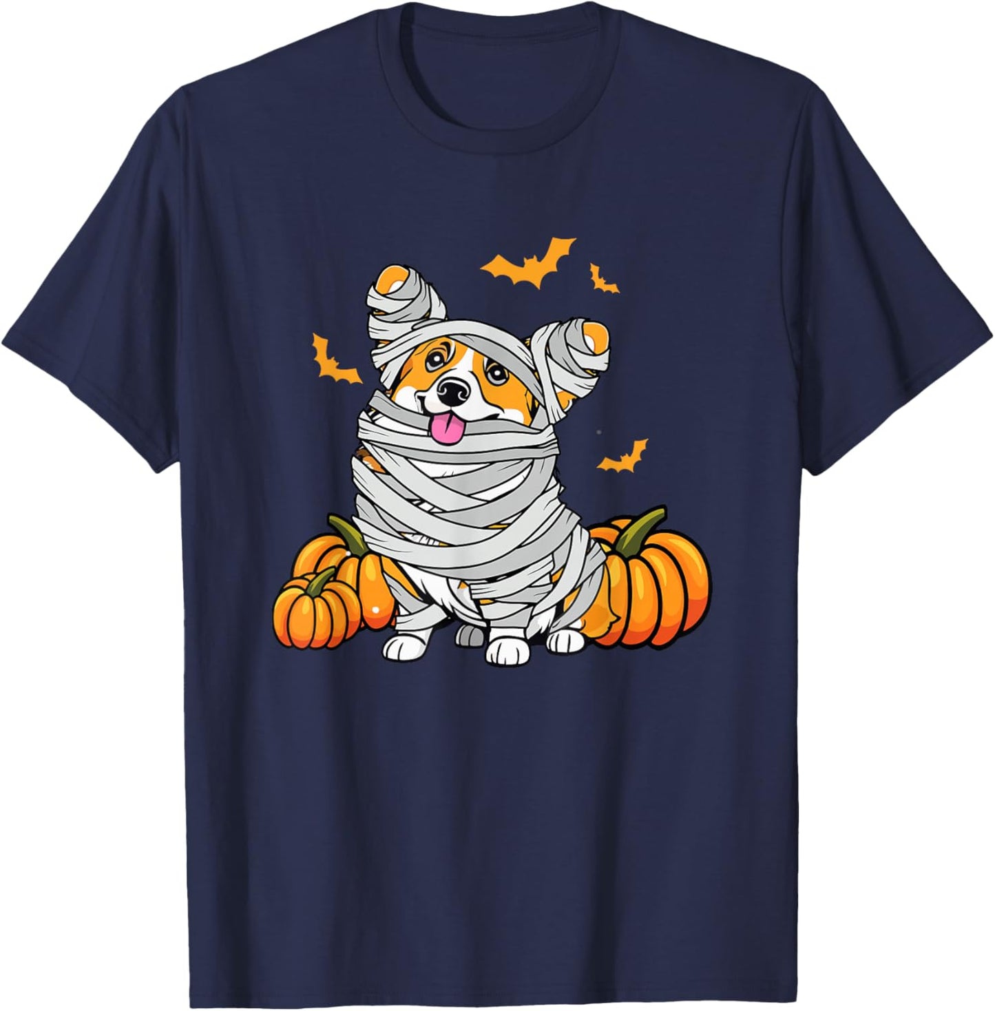 Cute Halloween Welsh Corgi Mummy Costume Dog Lover Pumpkin Women Kids T-Shirt - T-Shirt | Navy