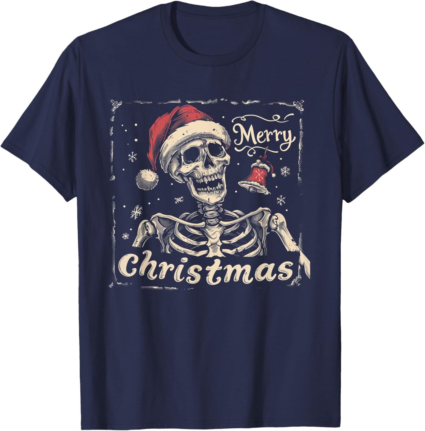 Skeleton Skull Funny Merry Christmas Santa Matching Family T-Shirt - T-Shirt | Navy